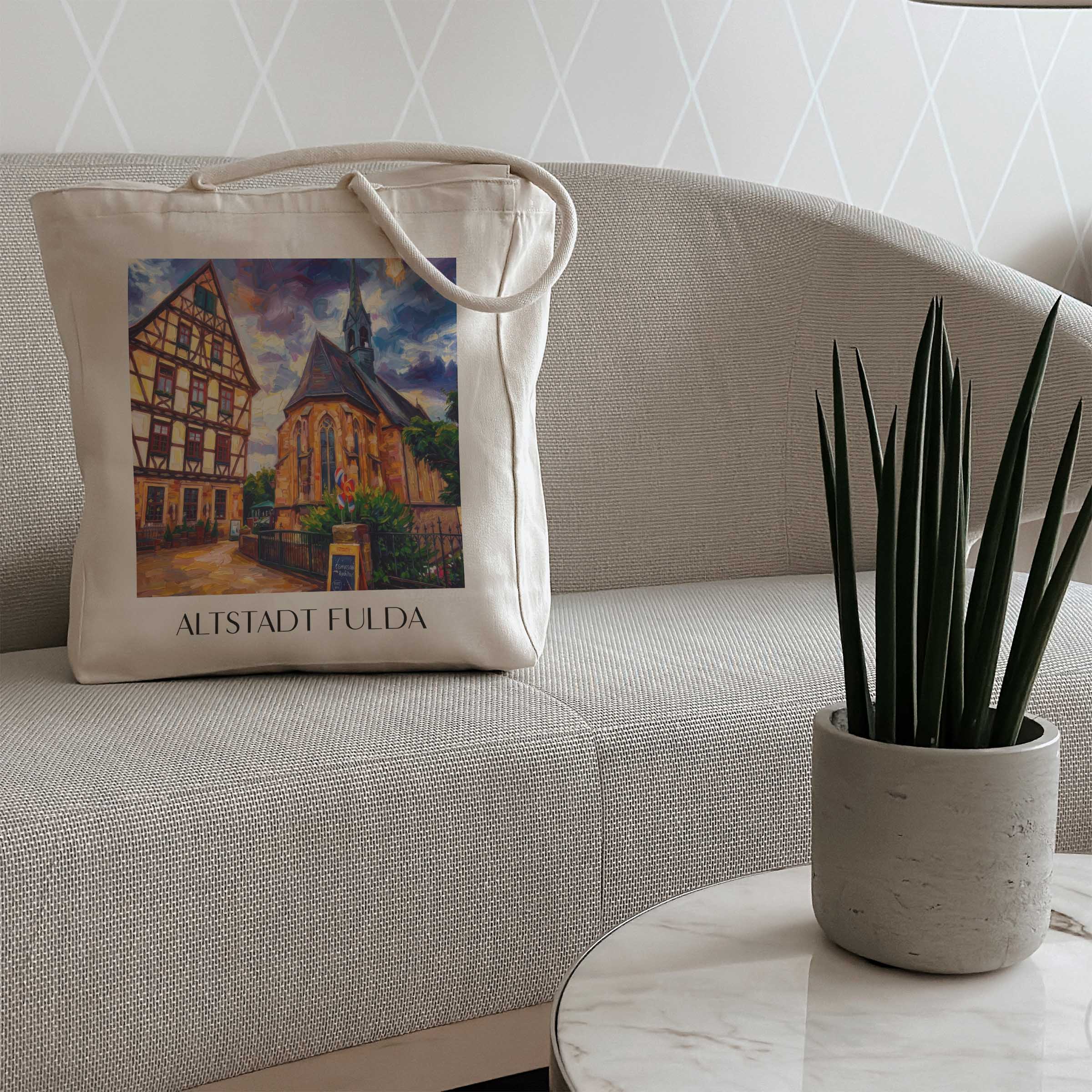 altstadt-fulda-deutschland-einkaufstasche-oil-painting-oelgemaelde