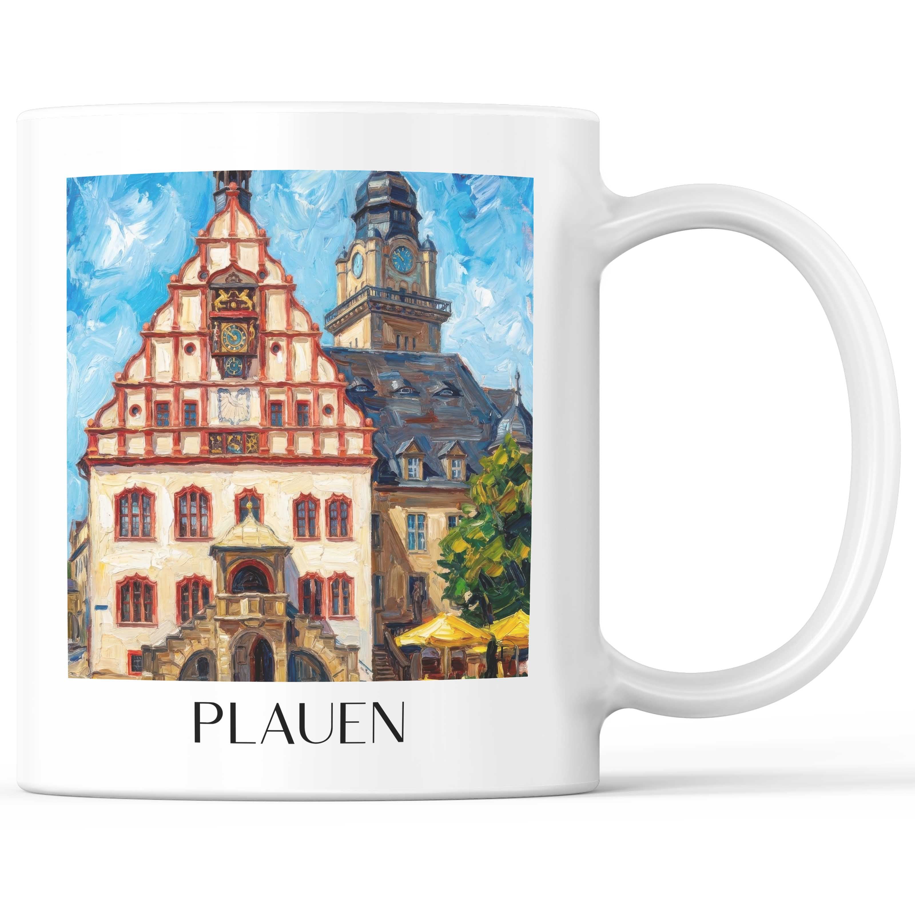 Plauen Kaffeebecher - Sachsen - Deutschland Becher - Kaffeetasse im Ölgemälde Stil