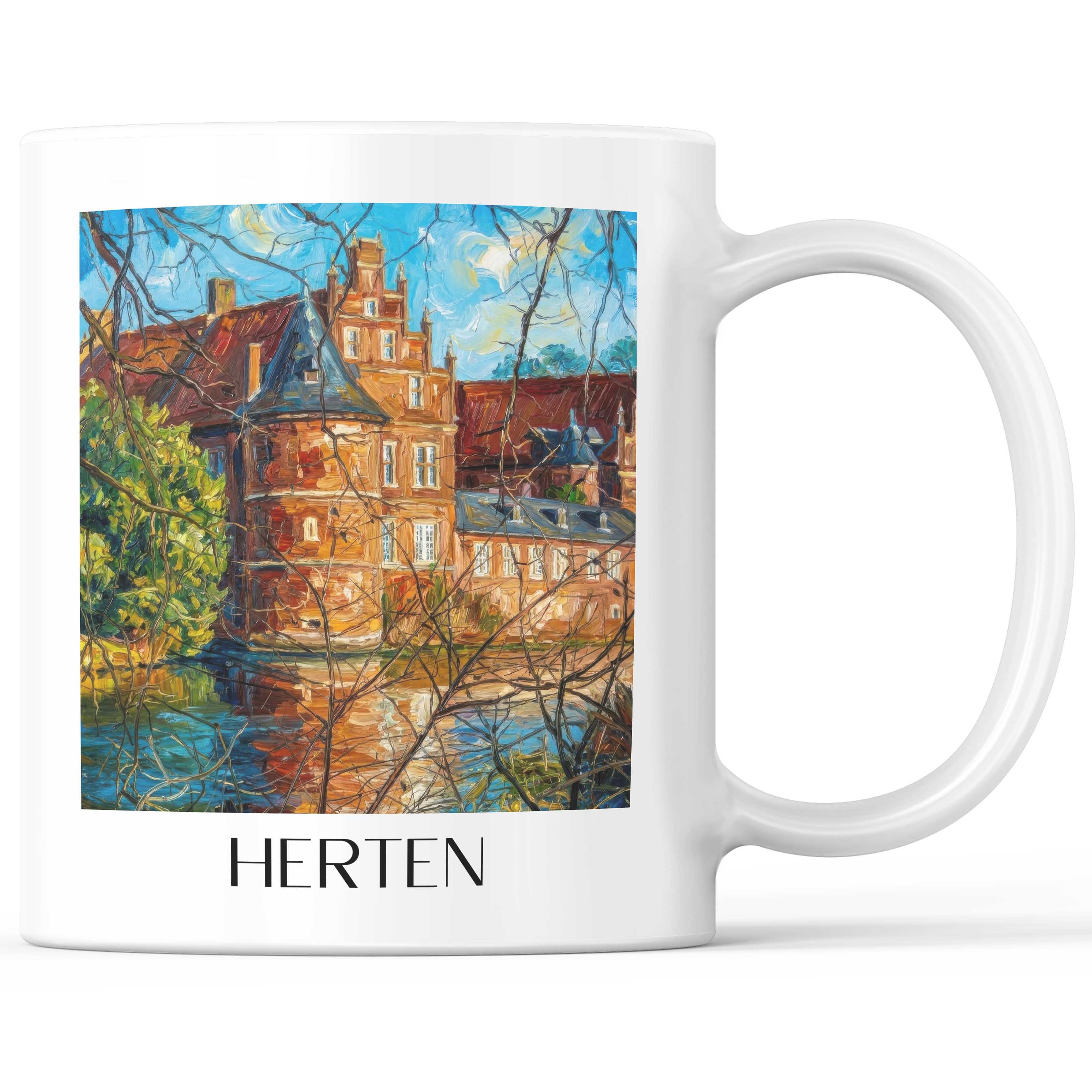 Herten Kaffeebecher - Ruhrgebiet - Deutschland Becher - Kaffeetasse im Ölgemälde Stil