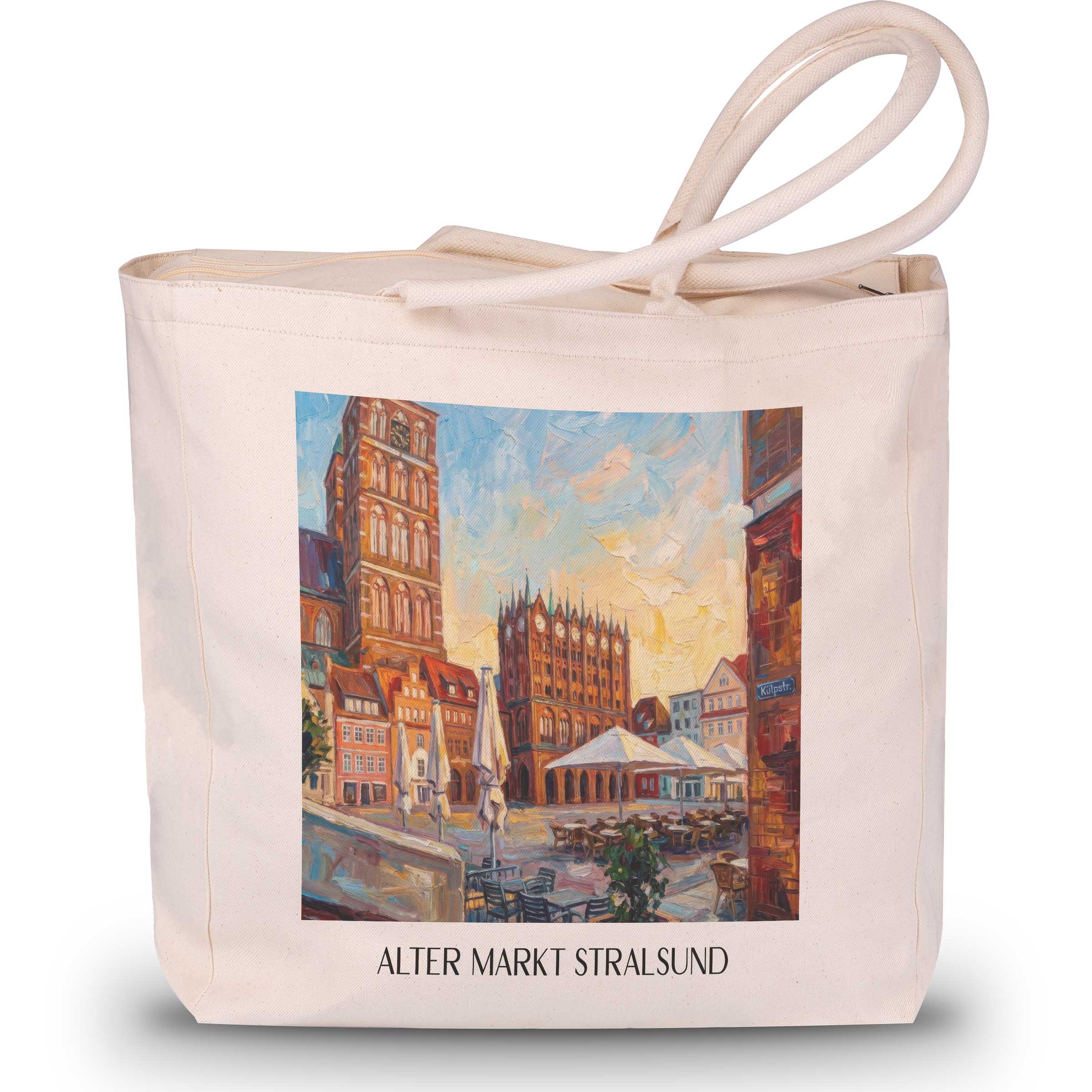 alter-markt-stralsund-deutschland-einkaufstasche-oil-painting-oelgemaelde