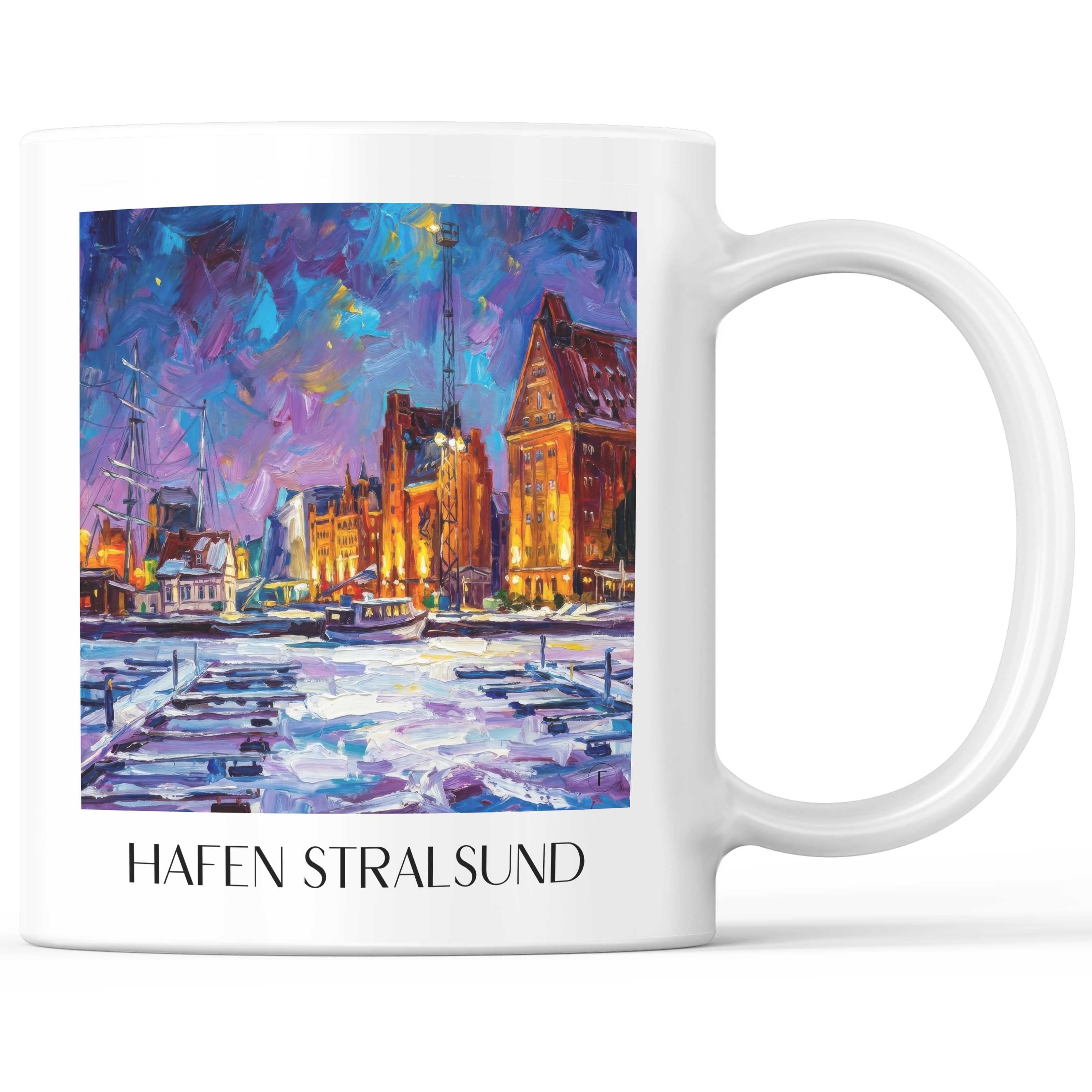 Hafen Kaffeebecher - Stralsund - Deutschland Becher - Kaffeetasse im Ölgemälde Stil