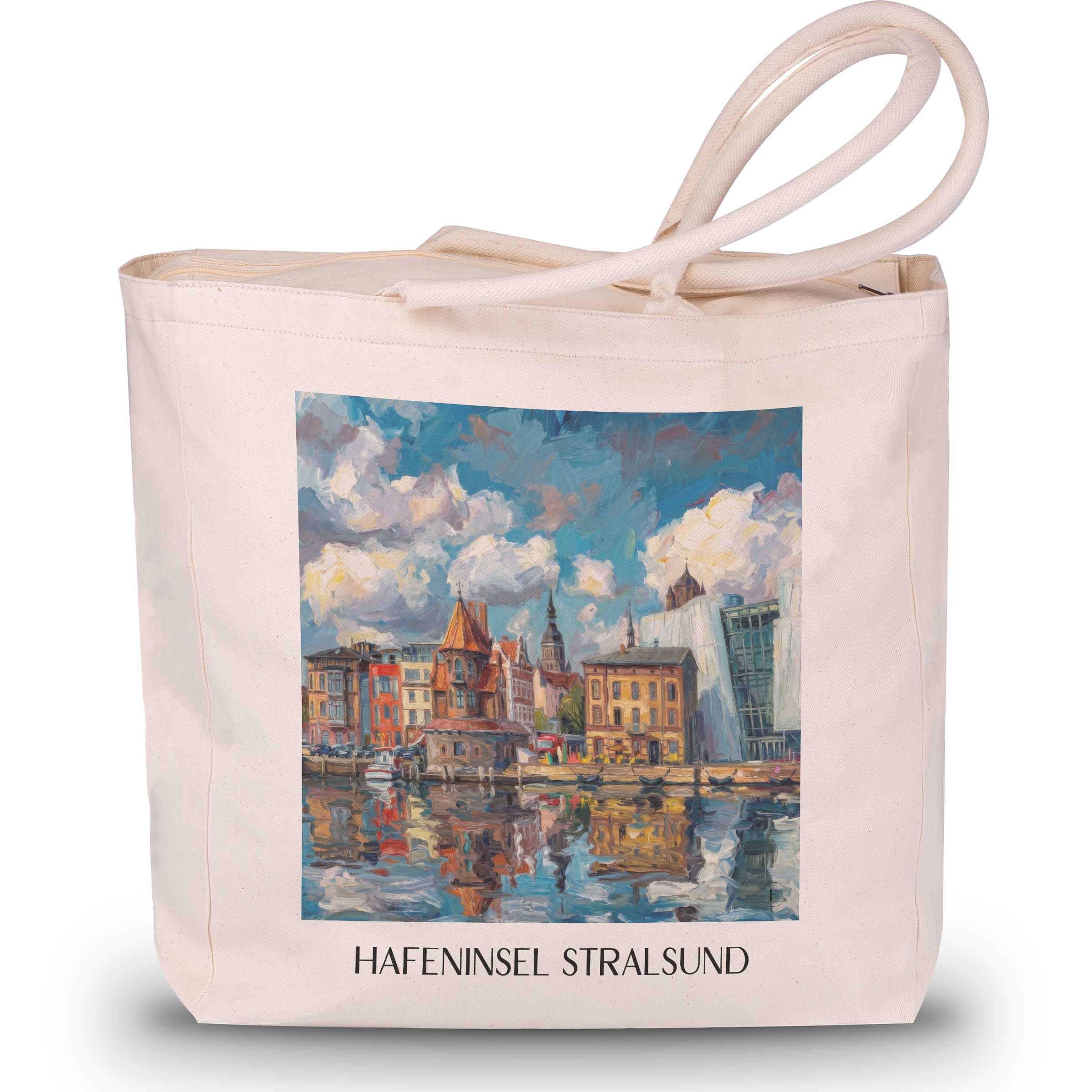 hafeninsel-stralsund-deutschland-einkaufstasche-oil-painting-oelgemaelde