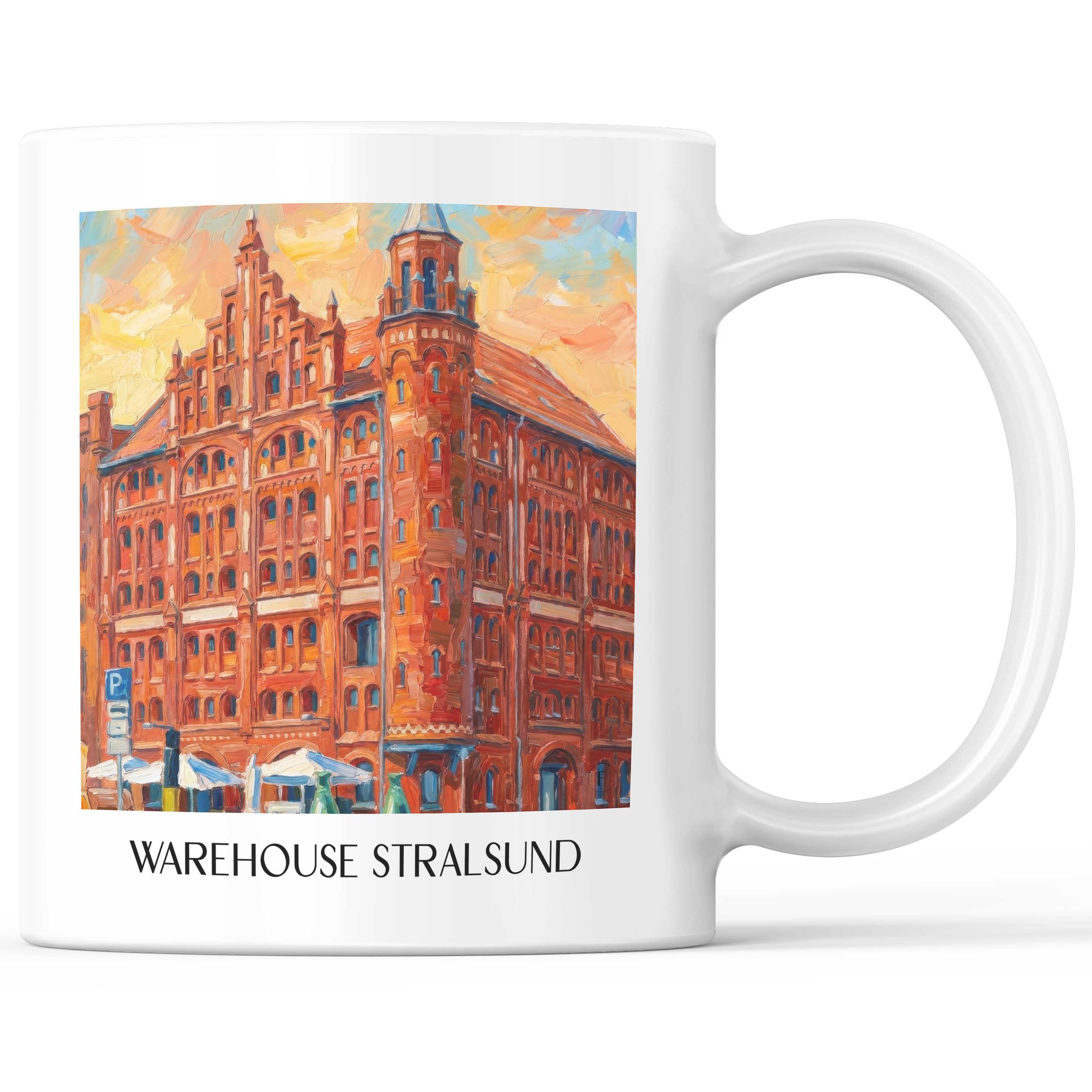 Speicherhaus Kaffeebecher - Stralsund - Deutschland Becher - Kaffeetasse im Ölgemälde Stil