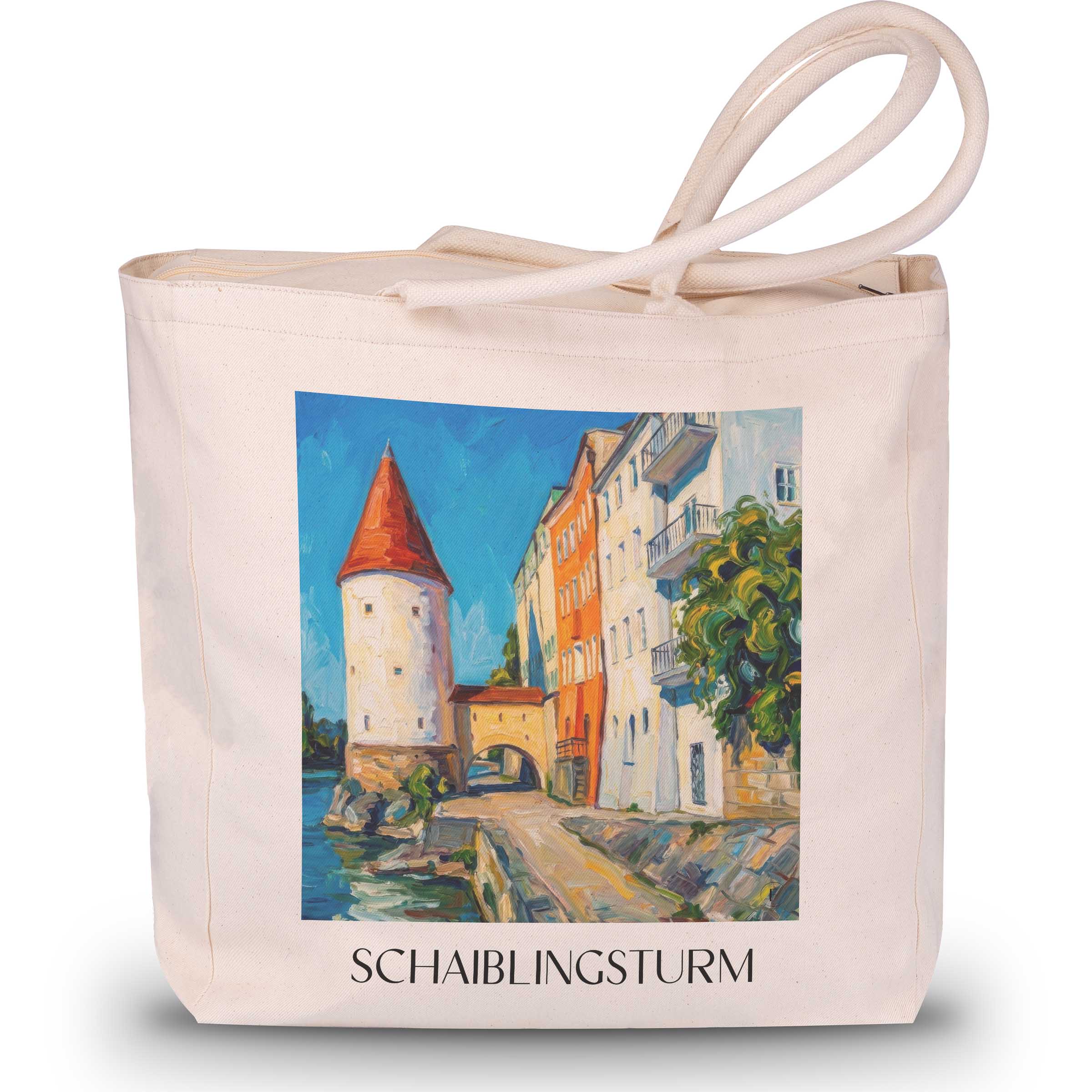 schaiblingsturm-passau-deutschland-einkaufstasche-oil-painting-oelgemaelde