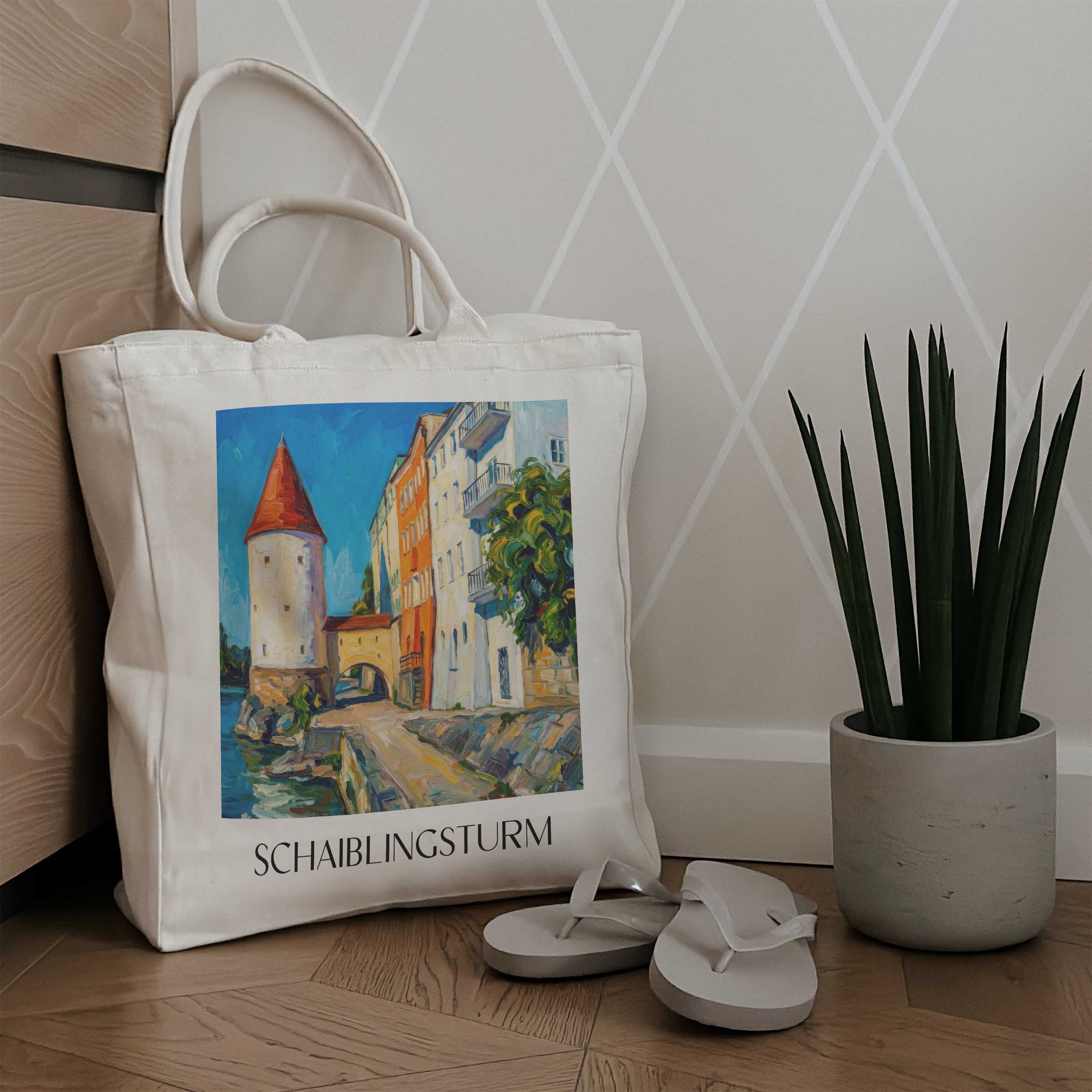 schaiblingsturm-passau-deutschland-einkaufstasche-oil-painting-oelgemaelde