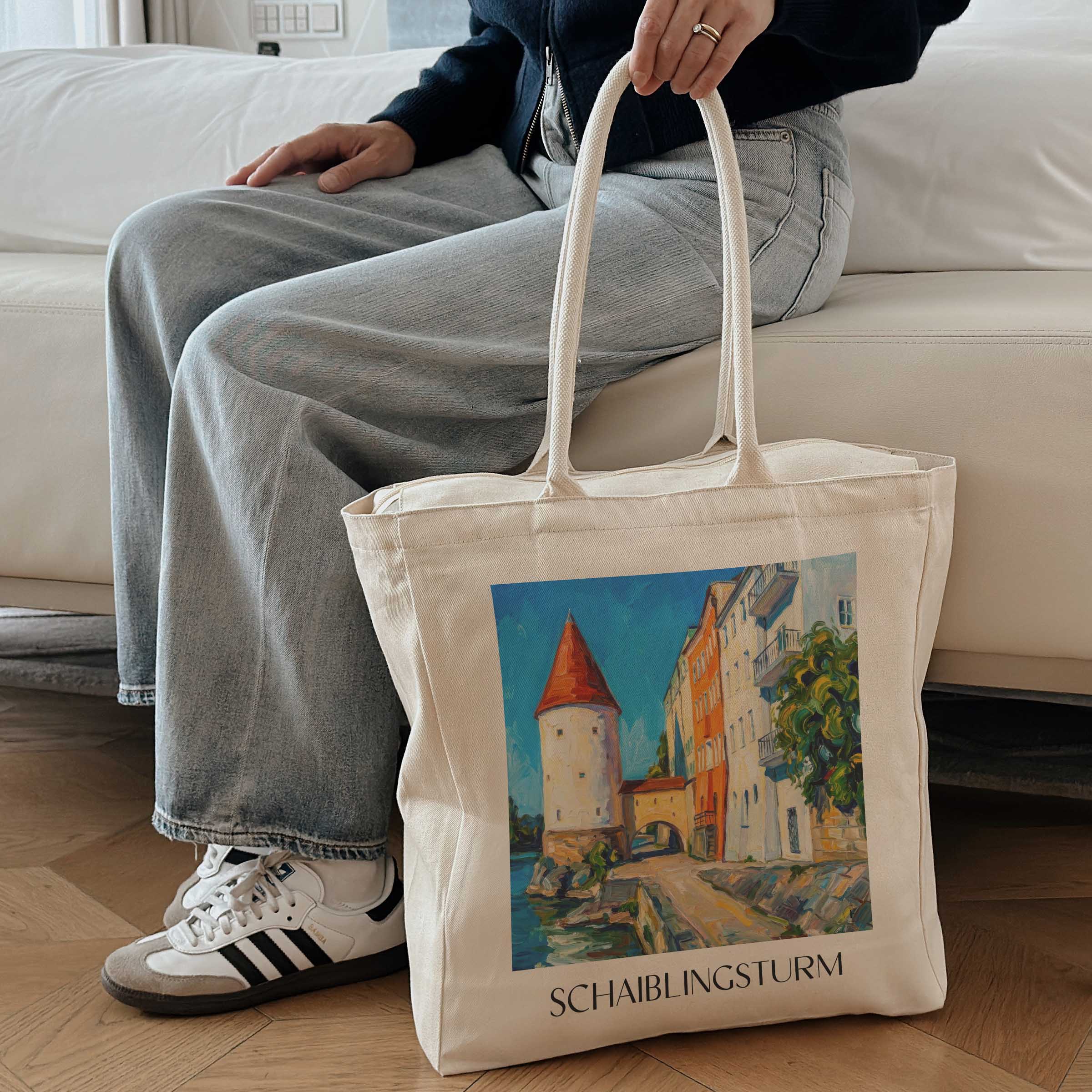 schaiblingsturm-passau-deutschland-einkaufstasche-oil-painting-oelgemaelde