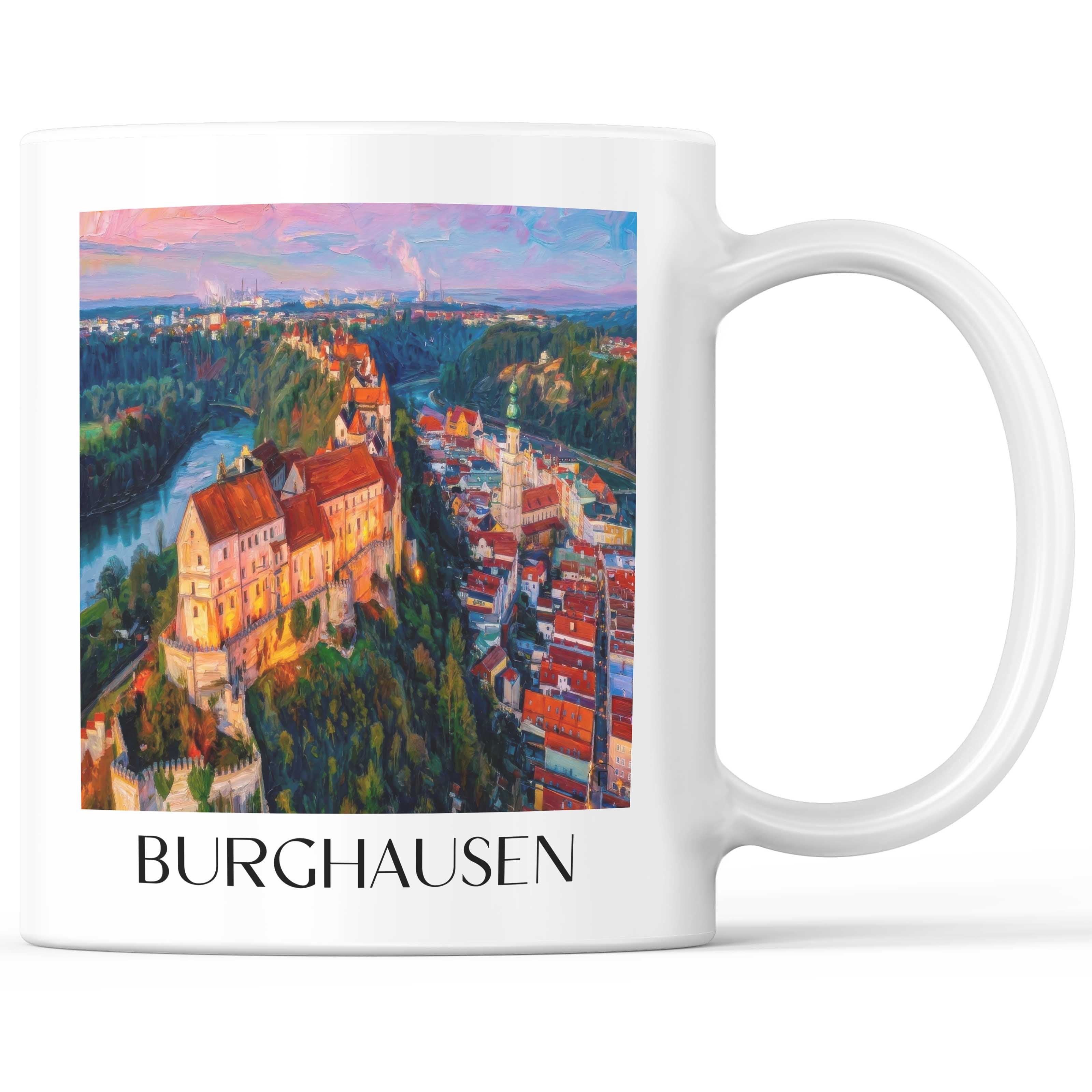 Burghausen Kaffeebecher - Oberbayern - Deutschland Becher - Kaffeetasse im Ölgemälde Stil