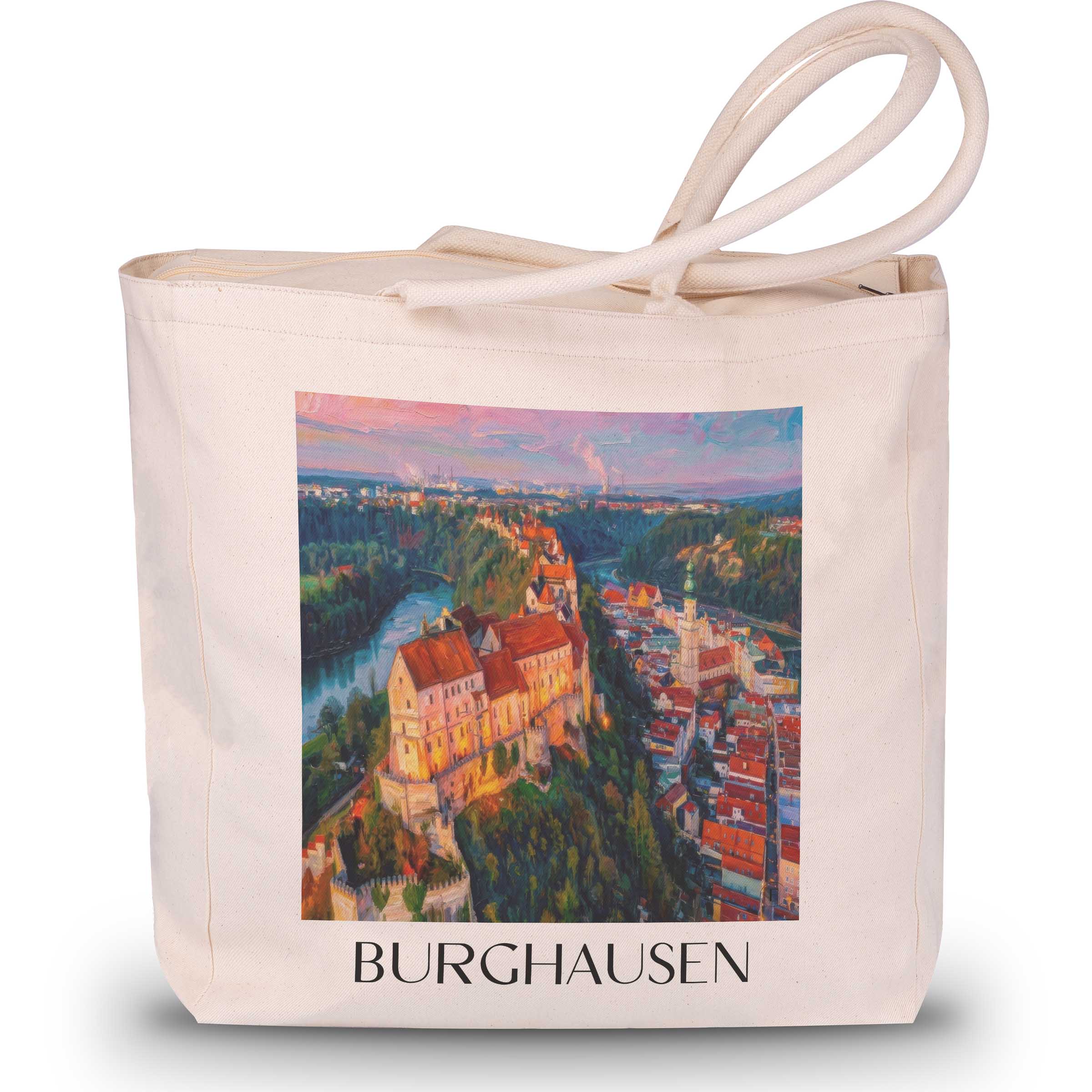 Burghausen Shopping Tasche - Oberbayern - Deutschland Tote Bag - Einkaufstasche im Ölgemälde Stil