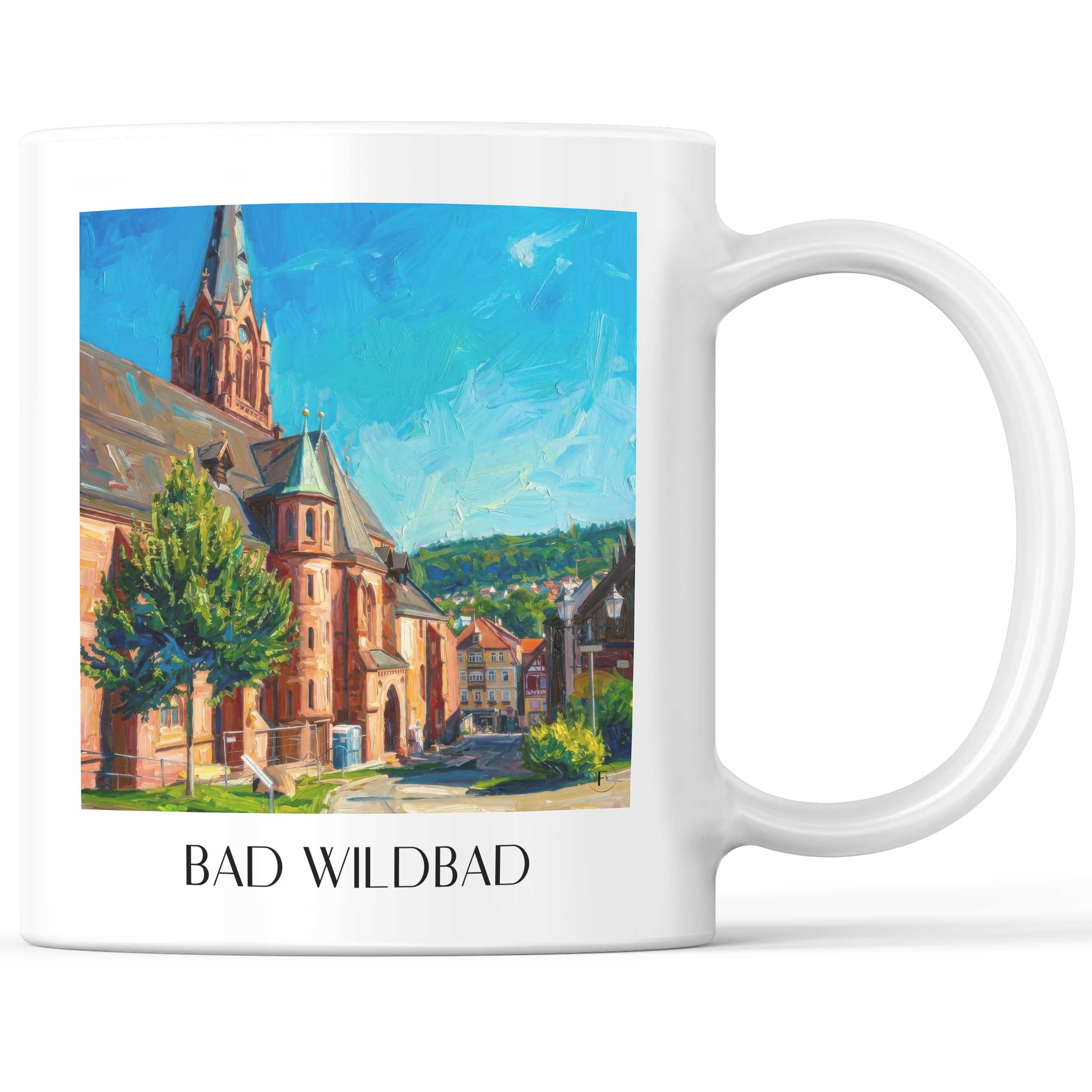 Bad Wildbad Kaffeebecher - Nordschwarzwald - Deutschland Becher - Kaffeetasse im Ölgemälde Stil