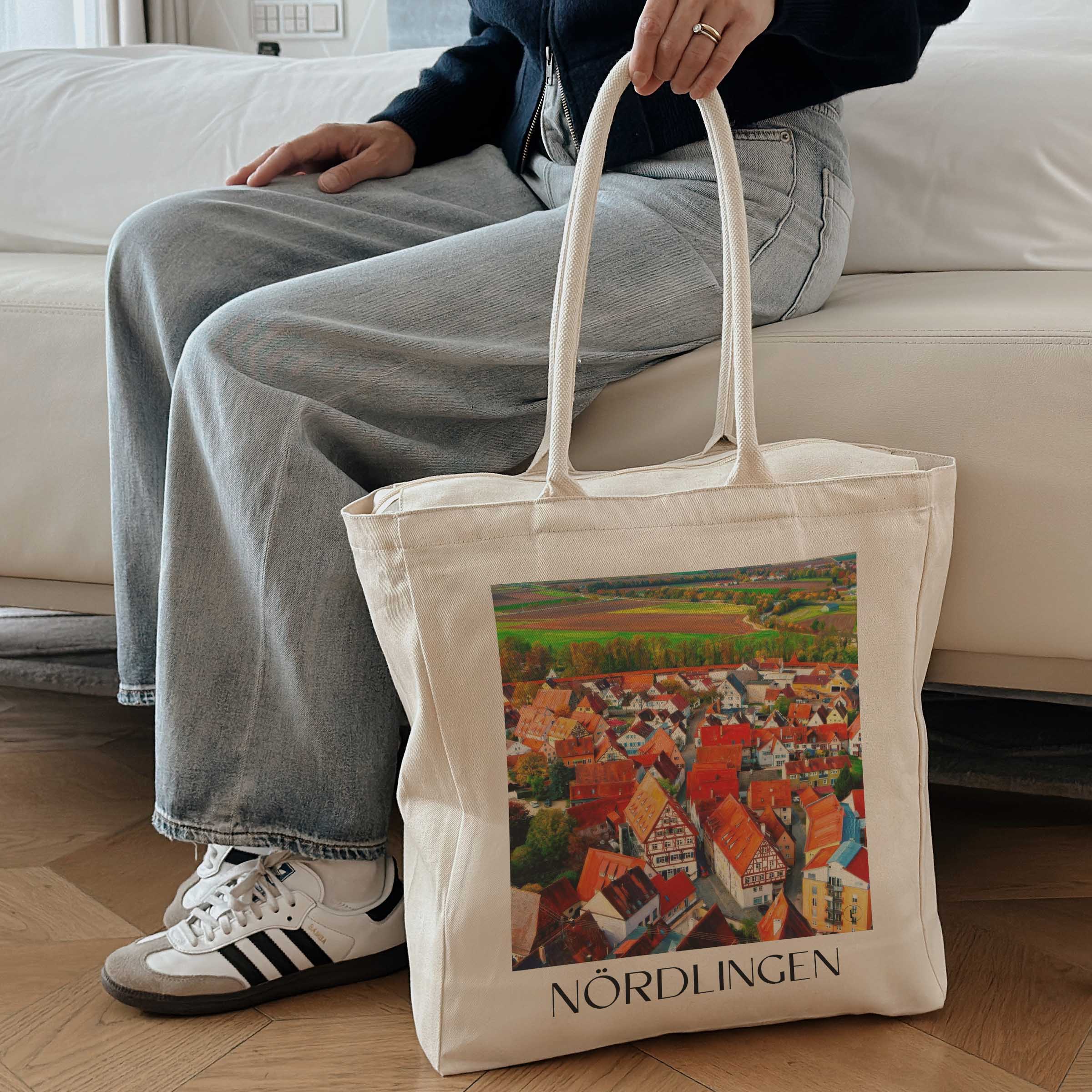 nördlingen-bayern-deutschland-einkaufstasche-oil-painting-oelgemaelde