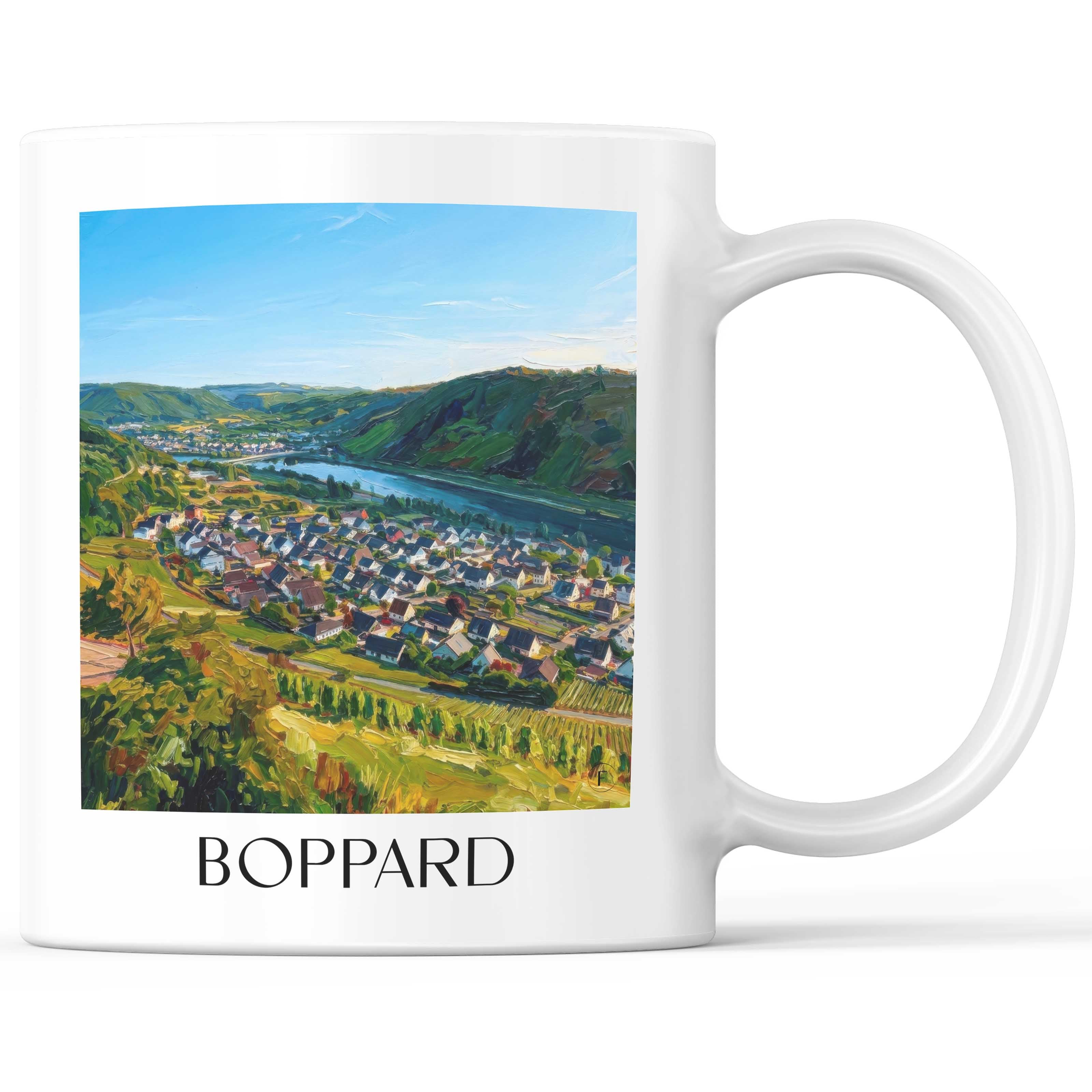 Boppard Kaffeebecher - Mittelrhein - Deutschland Becher - Kaffeetasse im Ölgemälde Stil