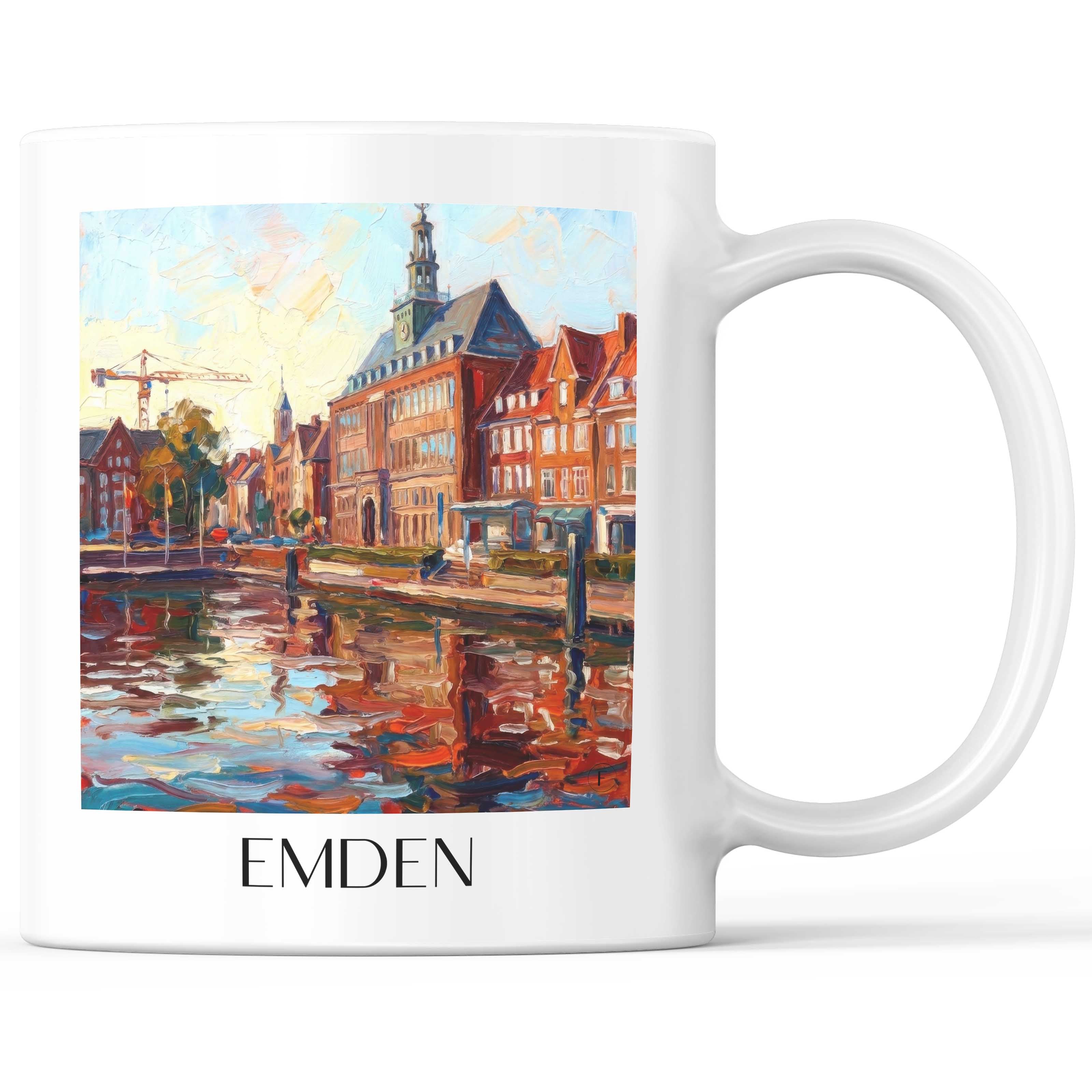 Emden Kaffeebecher - Ostfriesland - Deutschland Becher - Kaffeetasse im Ölgemälde Stil