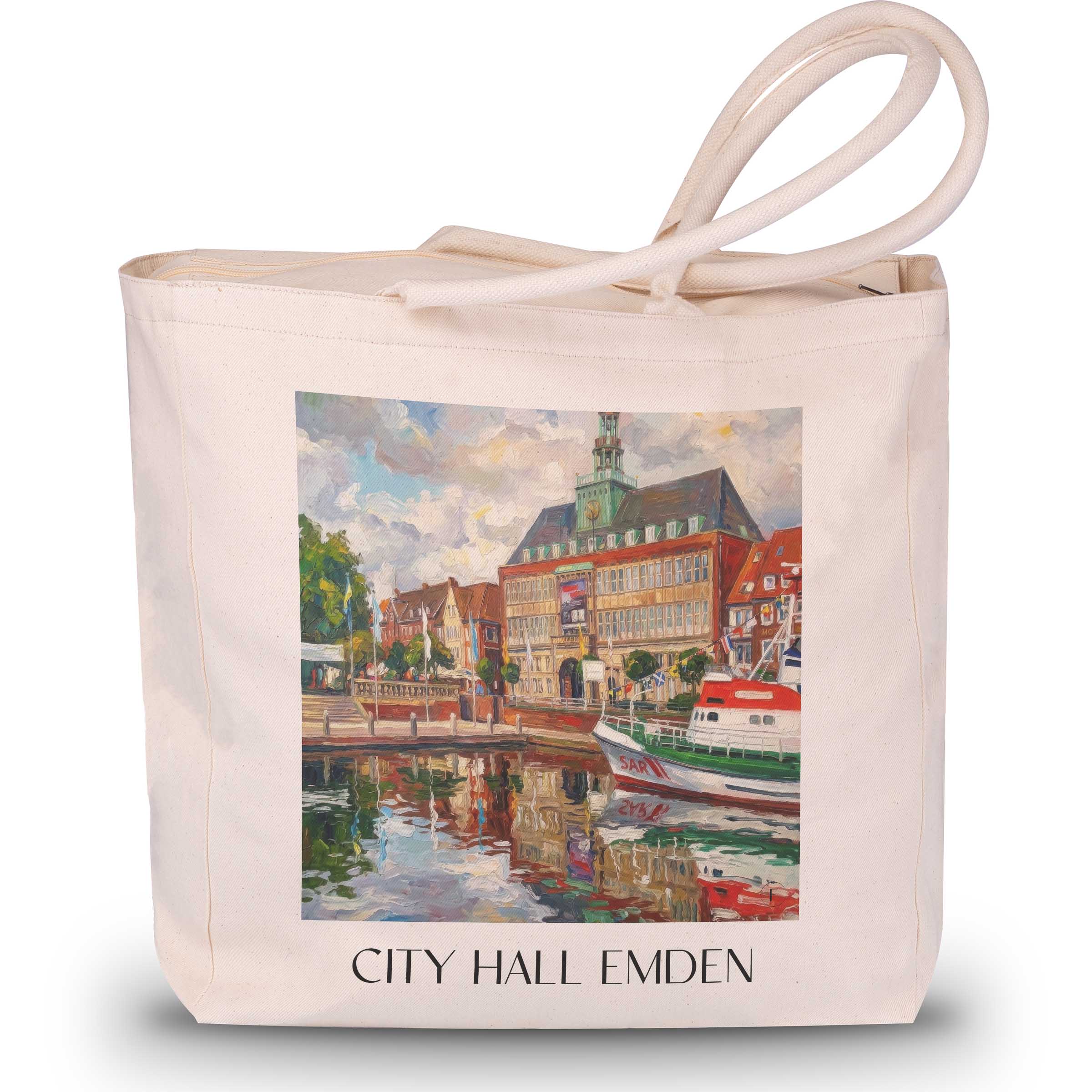 Rathaus Shopping Tasche - Emden - Deutschland Tote Bag - Einkaufstasche im Ölgemälde Stil