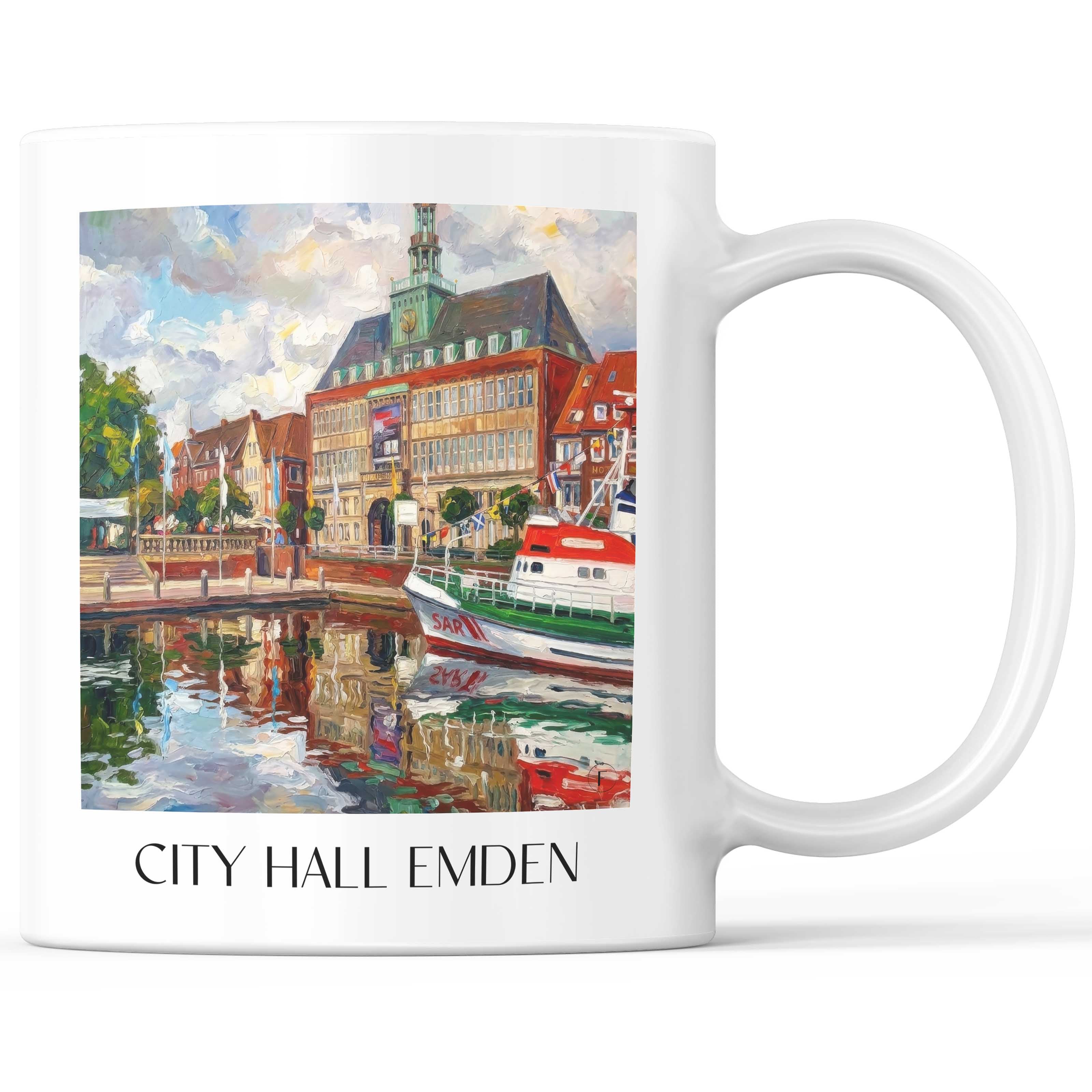 Rathaus Kaffeebecher - Emden - Deutschland Becher - Kaffeetasse im Ölgemälde Stil