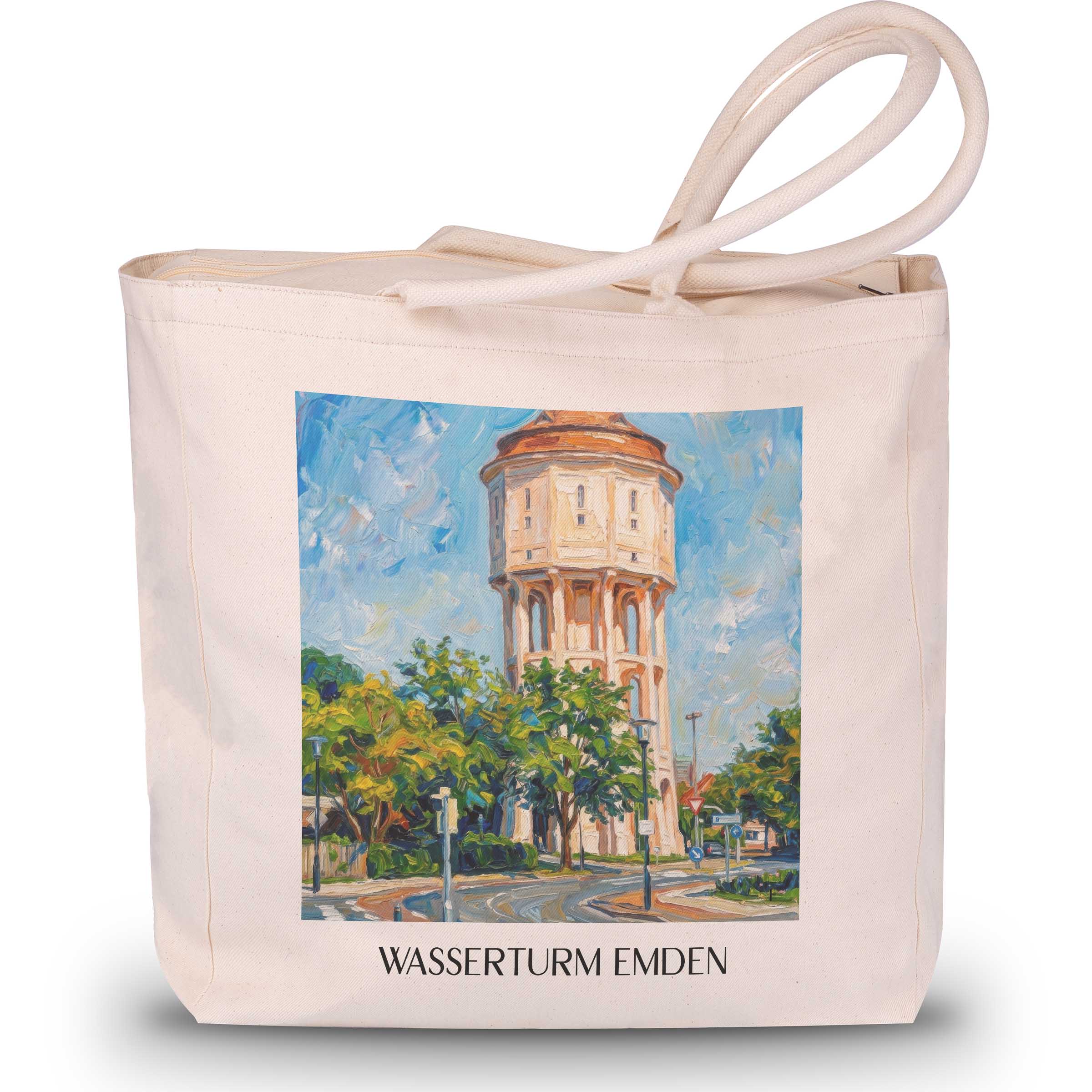 wasserturm-emden-deutschland-einkaufstasche-oil-painting-oelgemaelde