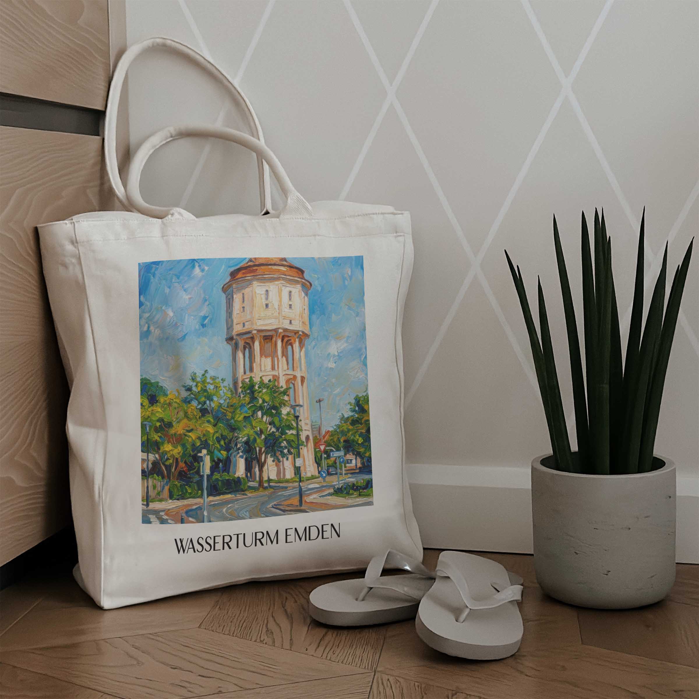 wasserturm-emden-deutschland-einkaufstasche-oil-painting-oelgemaelde
