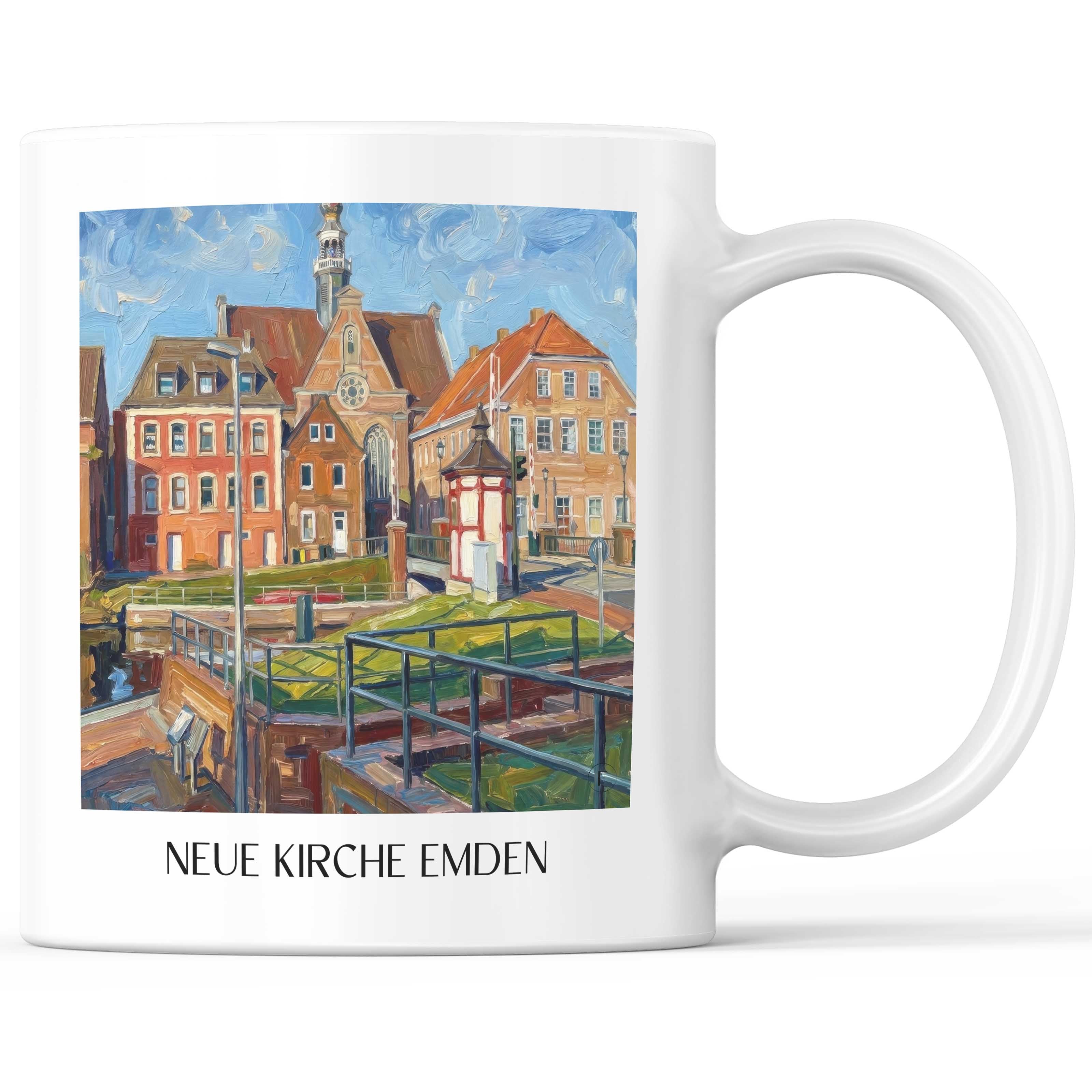 Neue Kirche Kaffeebecher - Emden - Deutschland Becher - Kaffeetasse im Ölgemälde Stil