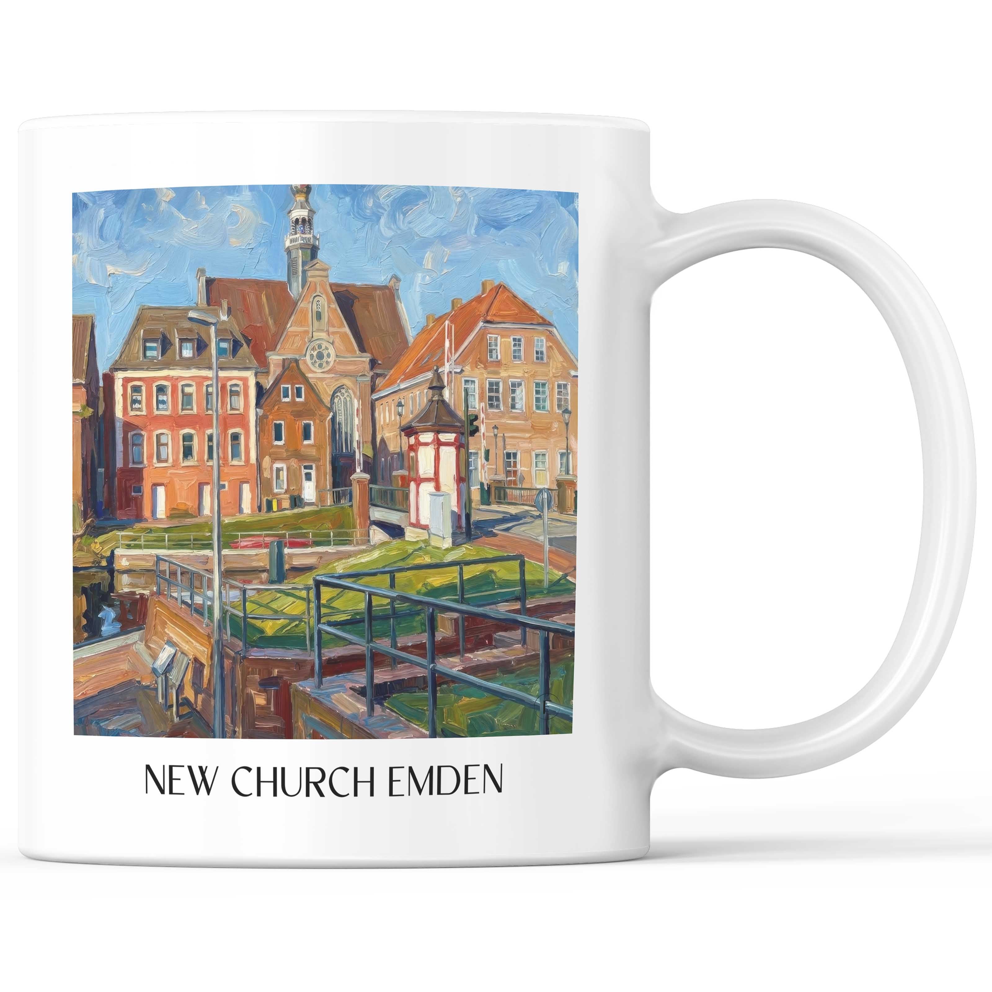 Neue Kirche Kaffeebecher - Emden - Deutschland Becher - Kaffeetasse im Ölgemälde Stil