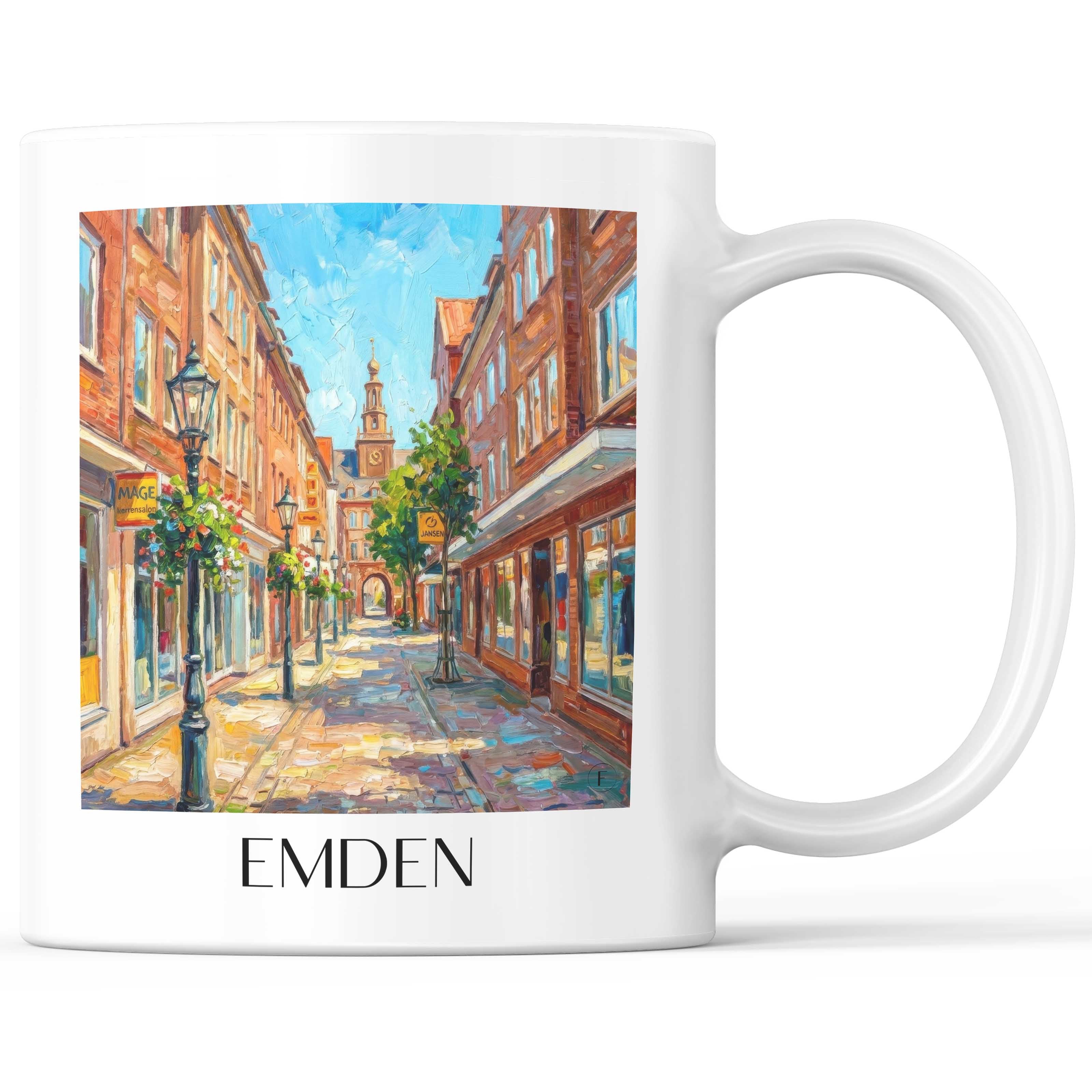 Emden (im Winter) Kaffeebecher - Ostfriesland - Deutschland Becher - Kaffeetasse im Ölgemälde Stil