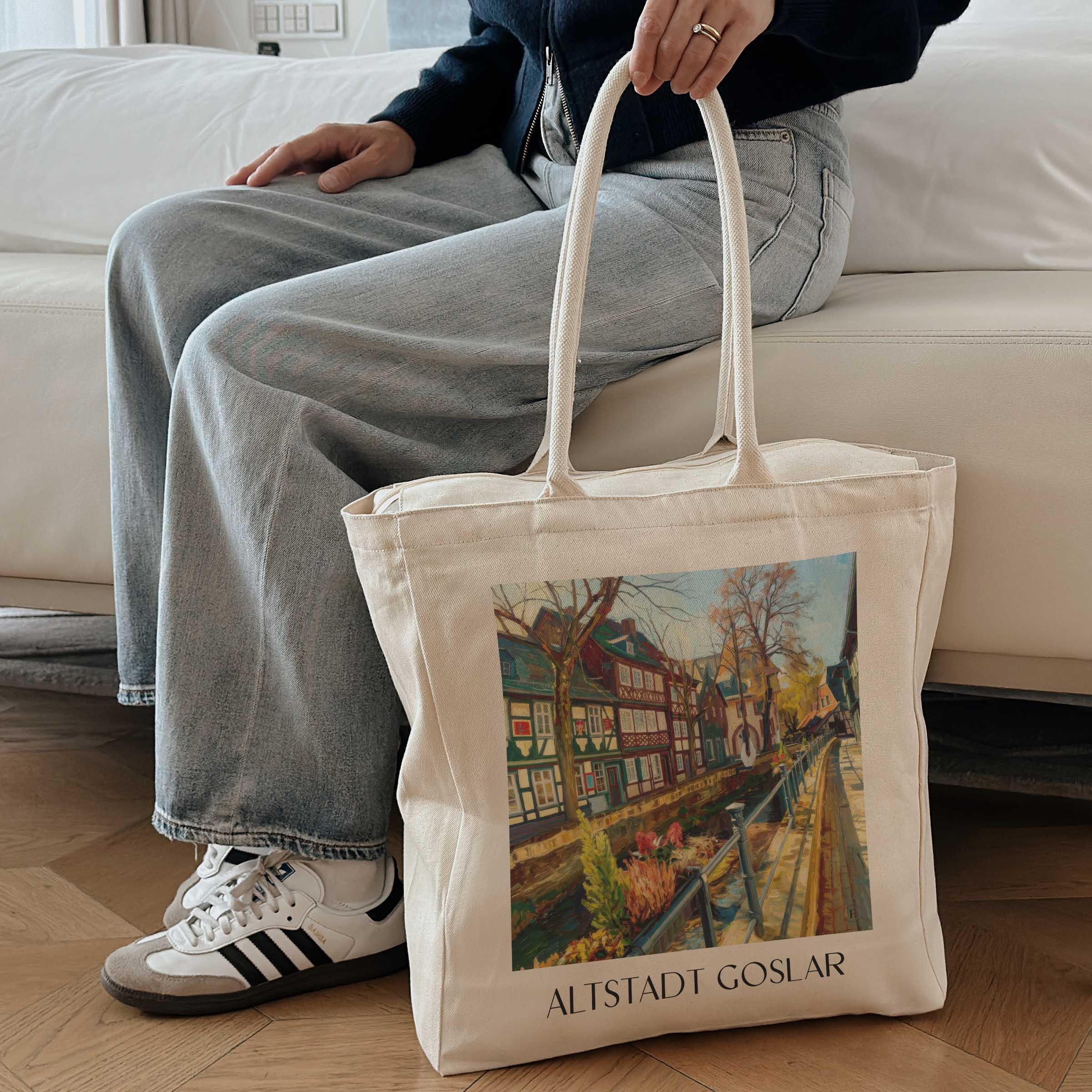altstadt-goslar-deutschland-einkaufstasche-oil-painting-oelgemaelde
