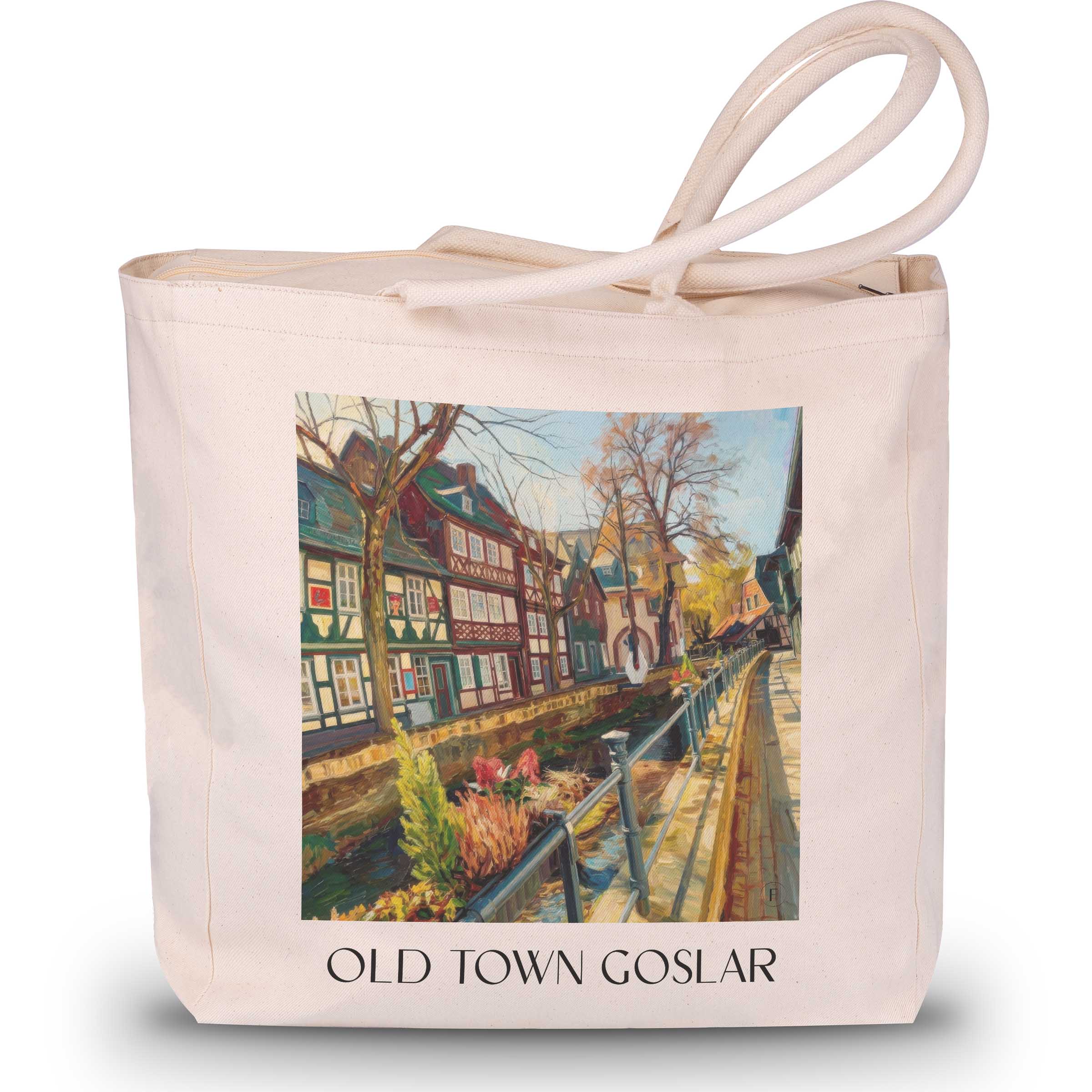Altstadt Shopping Tasche - Goslar - Deutschland Tote Bag - Einkaufstasche im Ölgemälde Stil
