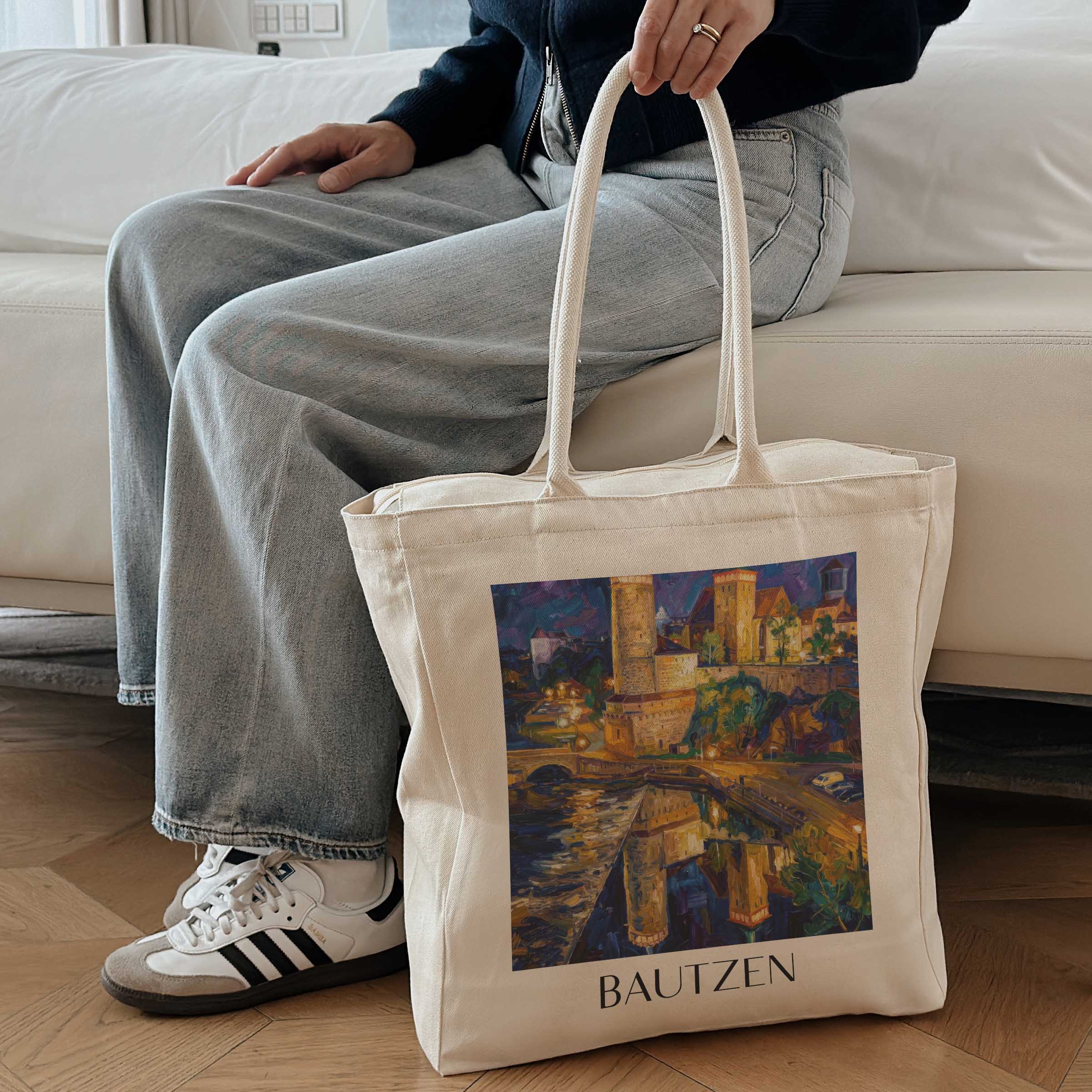 bautzen-(bei-nacht)-oberlausitz-deutschland-einkaufstasche-oil-painting-oelgemaelde