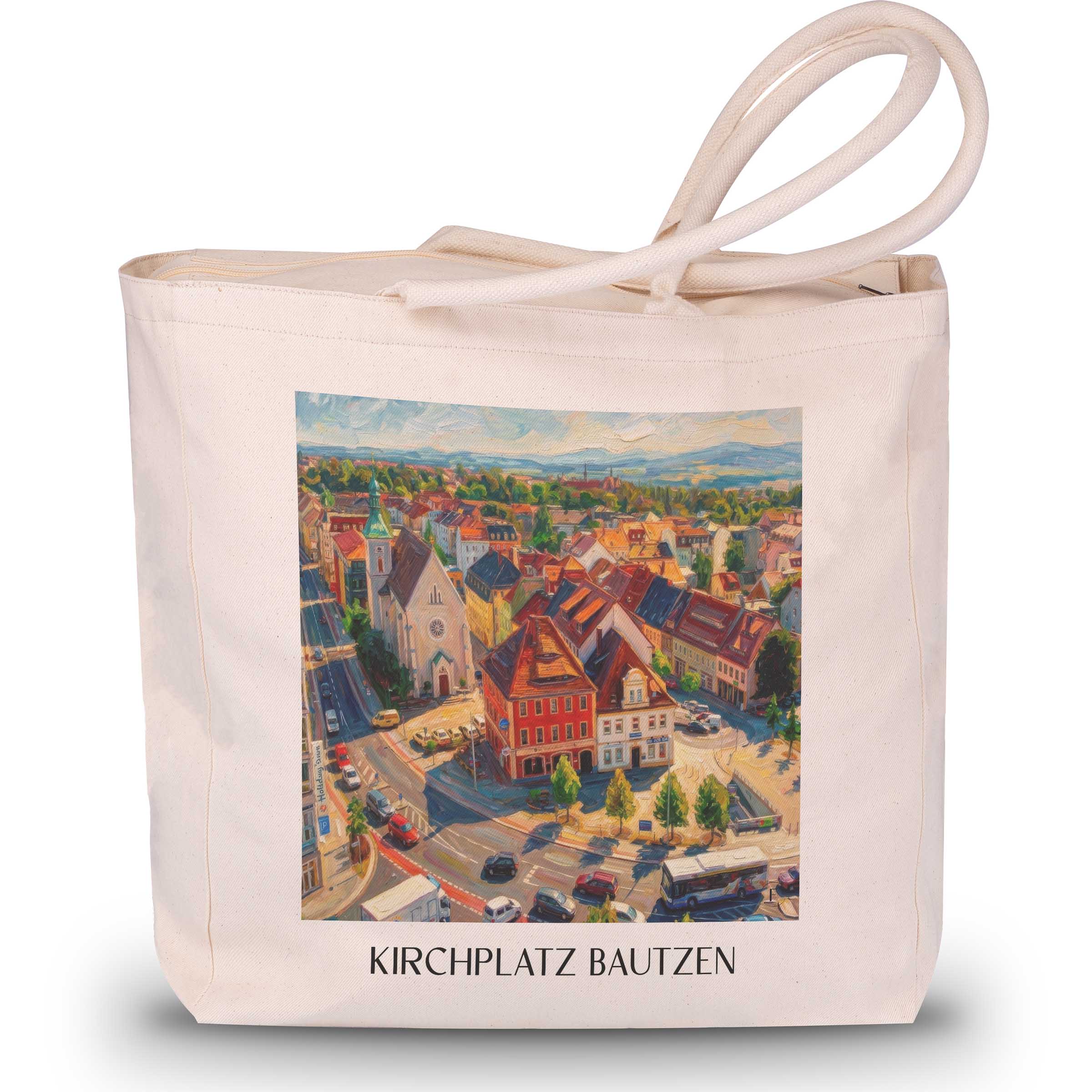 kirchplatz-bautzen-deutschland-einkaufstasche-oil-painting-oelgemaelde