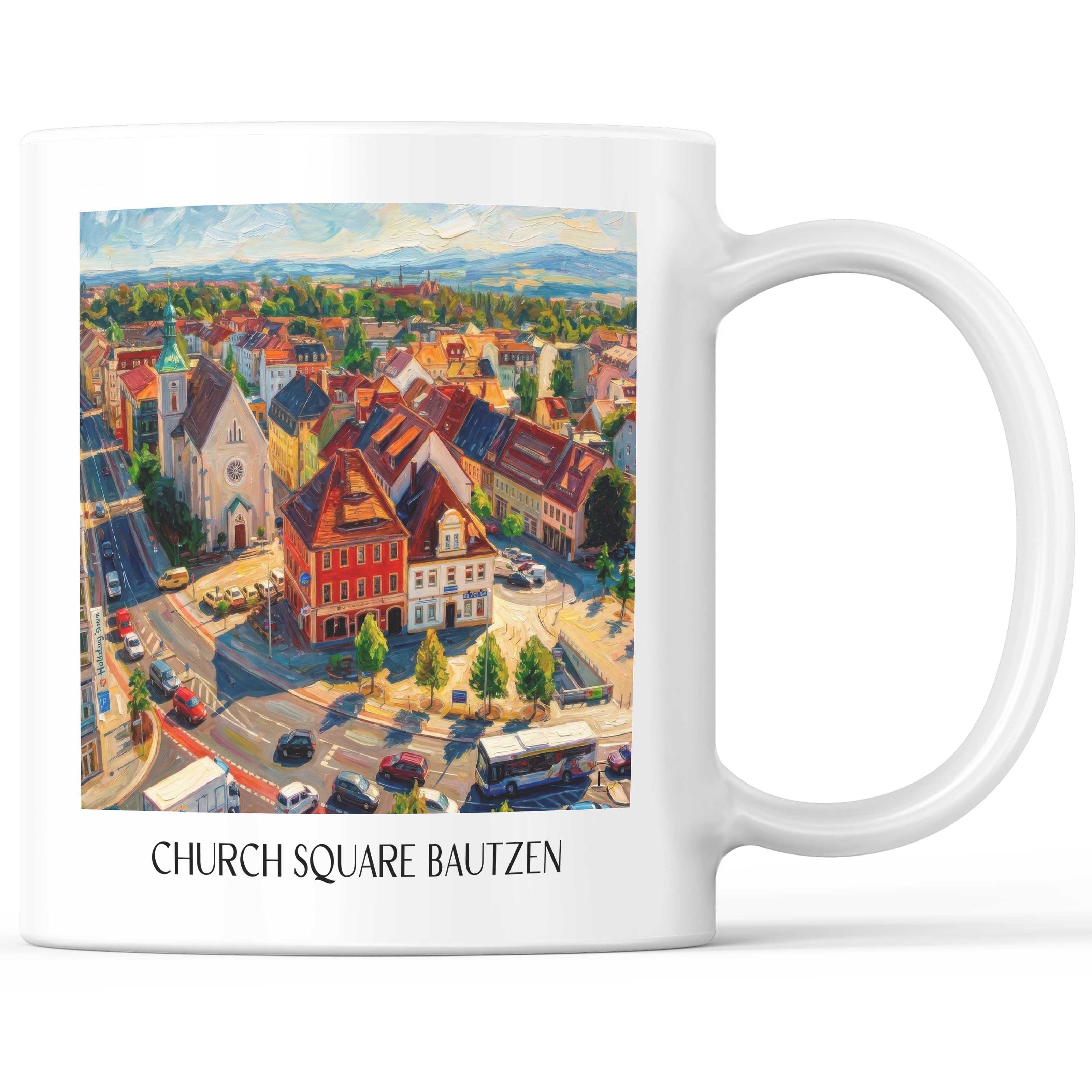 Kirchplatz Kaffeebecher - Bautzen - Deutschland Becher - Kaffeetasse im Ölgemälde Stil