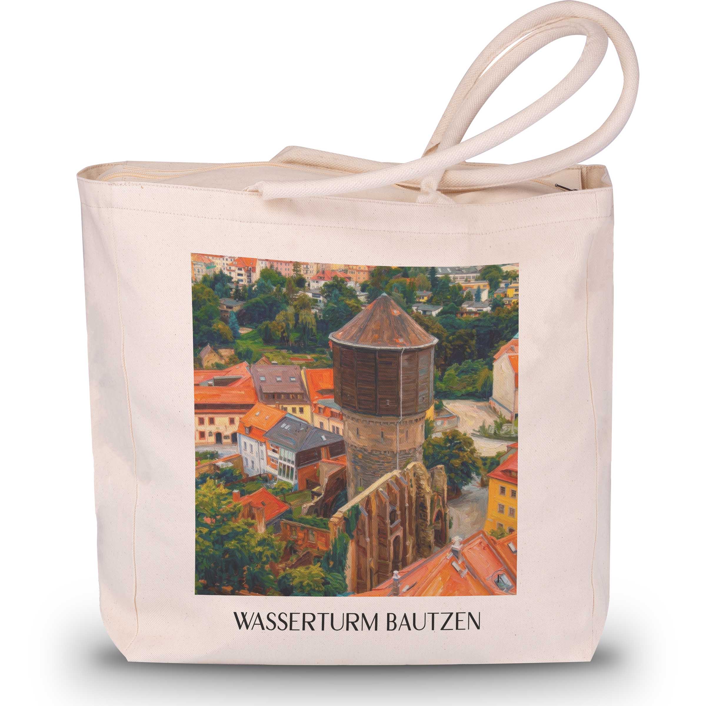 wasserturm-bautzen-deutschland-einkaufstasche-oil-painting-oelgemaelde