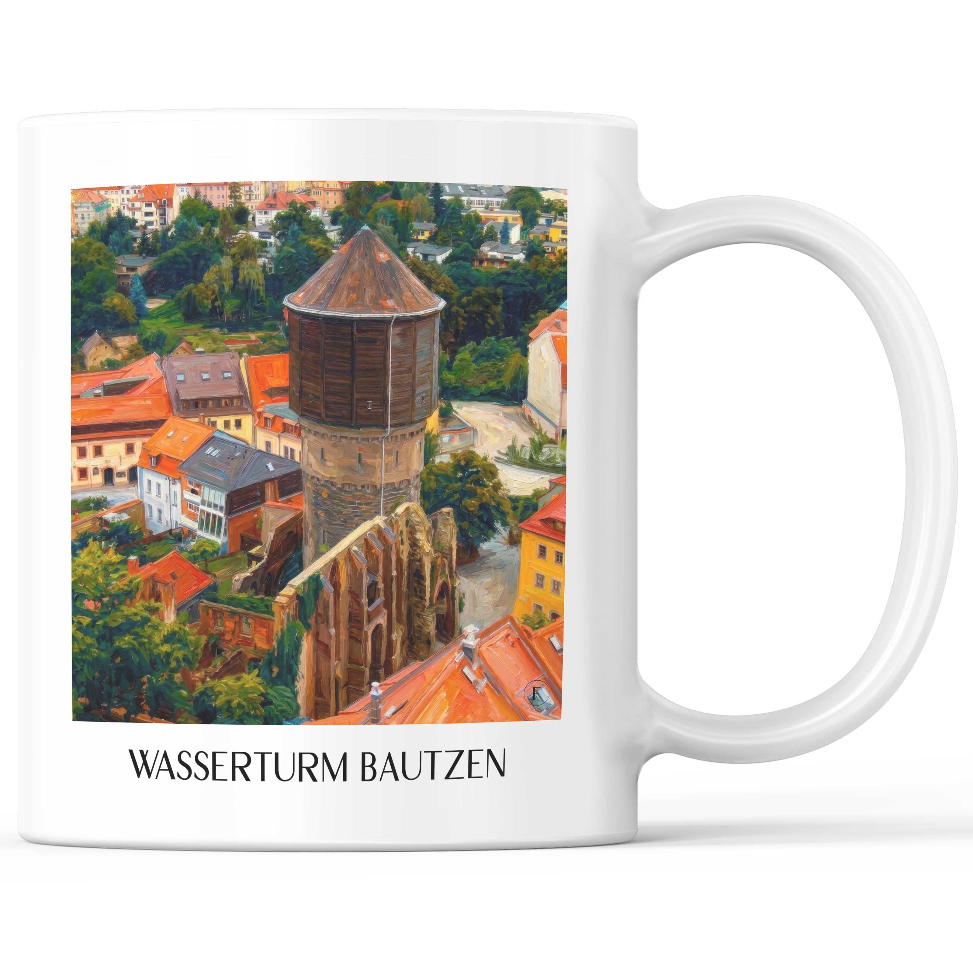 Wasserturm Kaffeebecher - Bautzen - Deutschland Becher - Kaffeetasse im Ölgemälde Stil