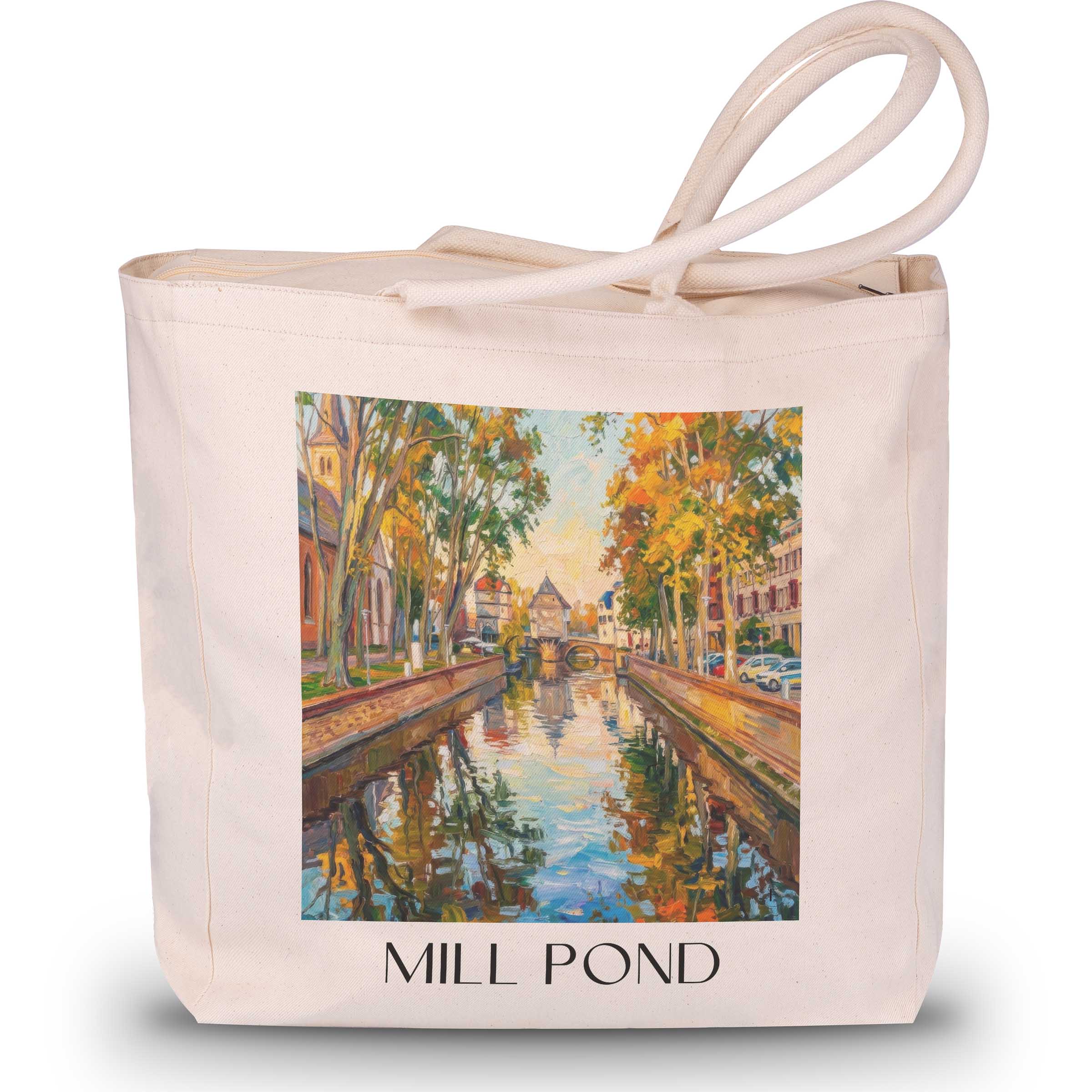 Mühlenteich Shopping Tasche - Bad Kreuznach - Deutschland Tote Bag - Einkaufstasche im Ölgemälde Stil