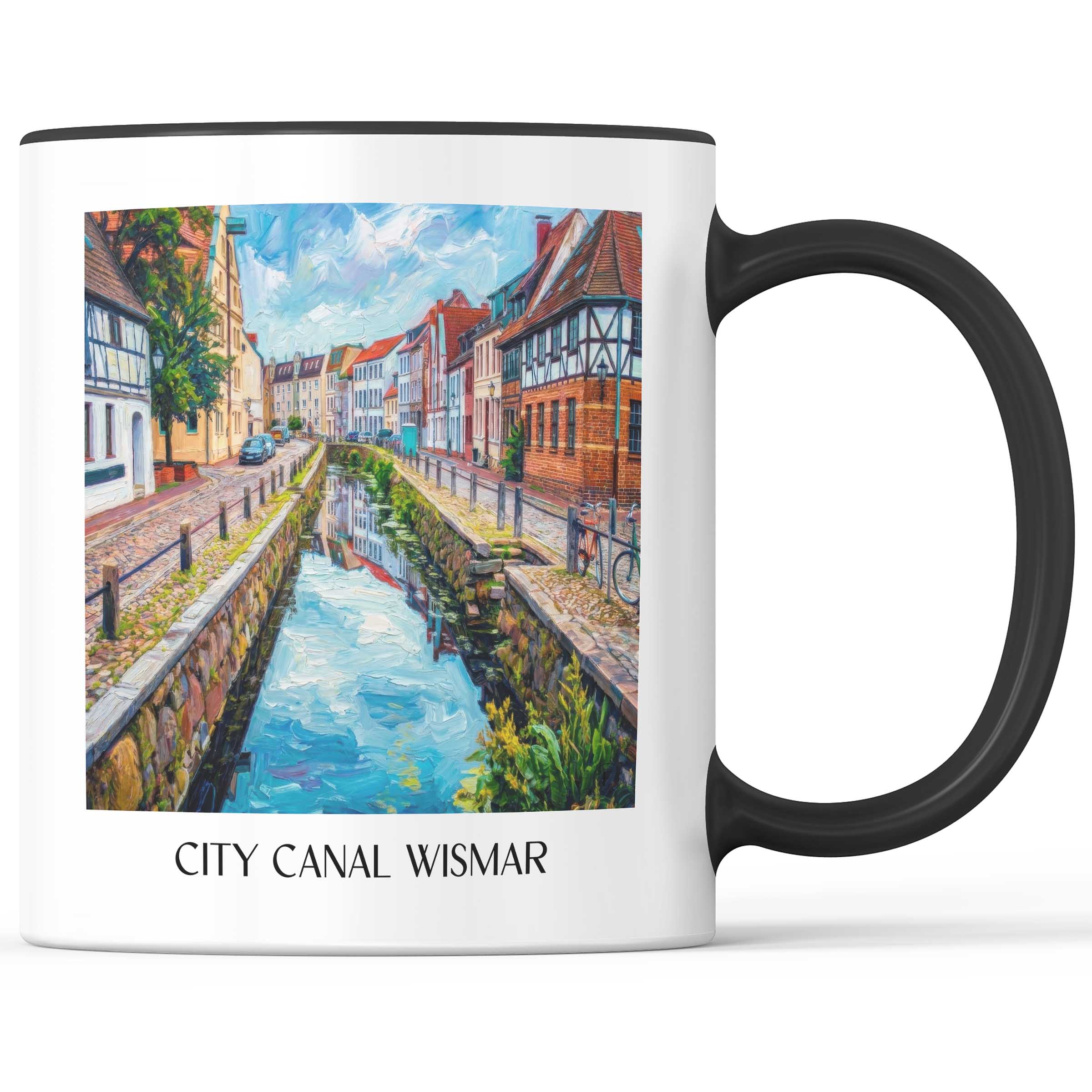Stadtkanal Kaffeebecher - Wismar - Deutschland Becher - Kaffeetasse im Ölgemälde Stil