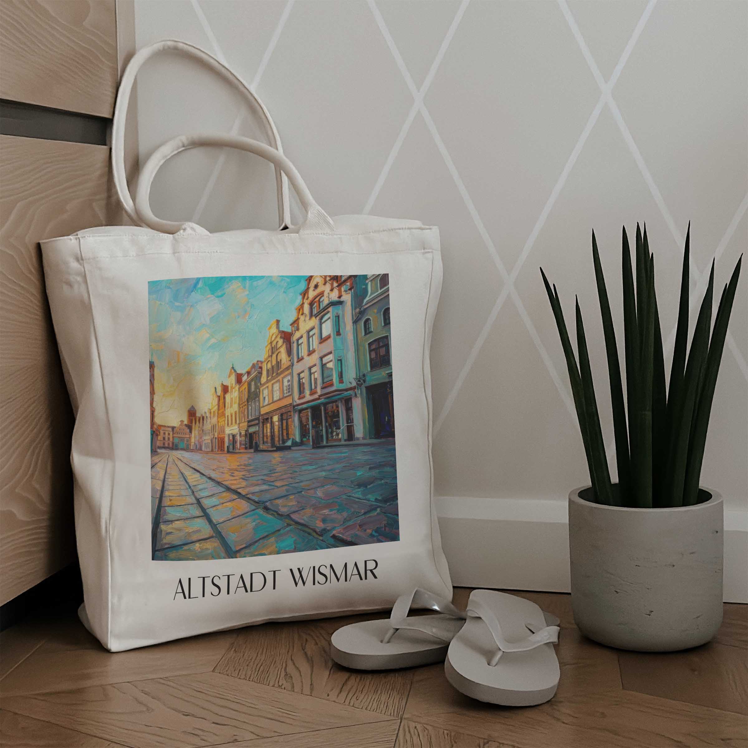 altstadt-wismar-deutschland-einkaufstasche-oil-painting-oelgemaelde