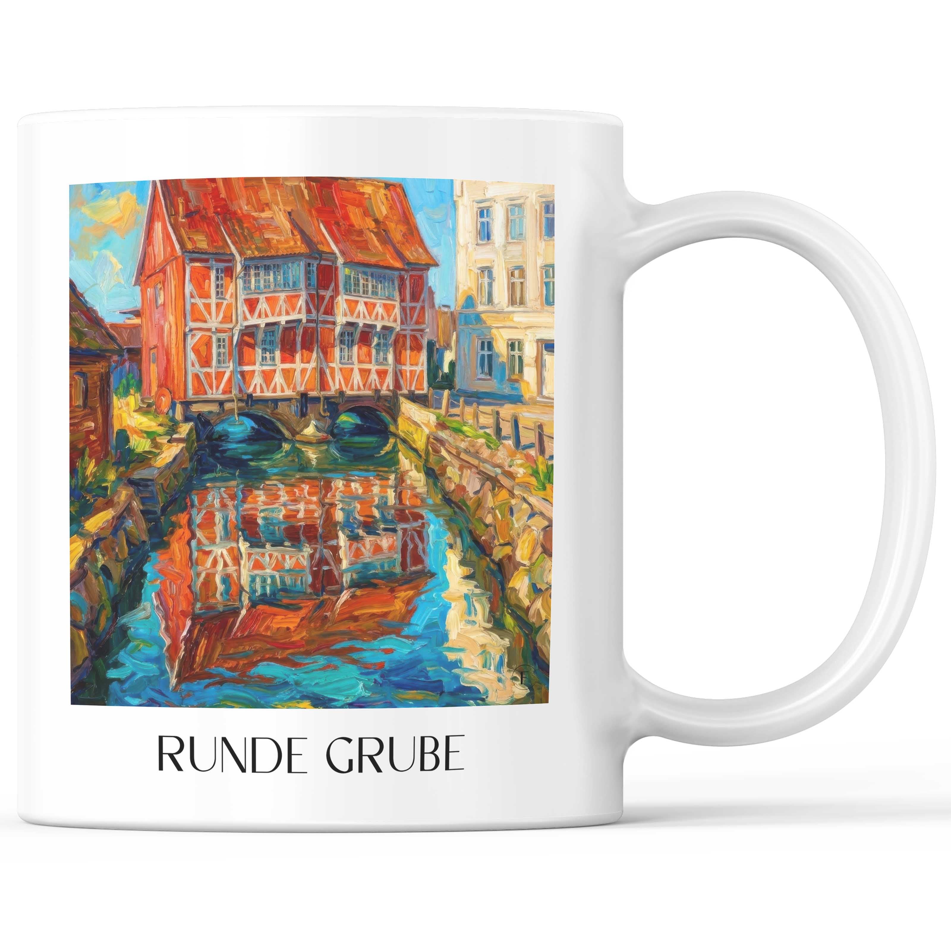 Runde Grube Kaffeebecher - Wismar - Deutschland Becher - Kaffeetasse im Ölgemälde Stil