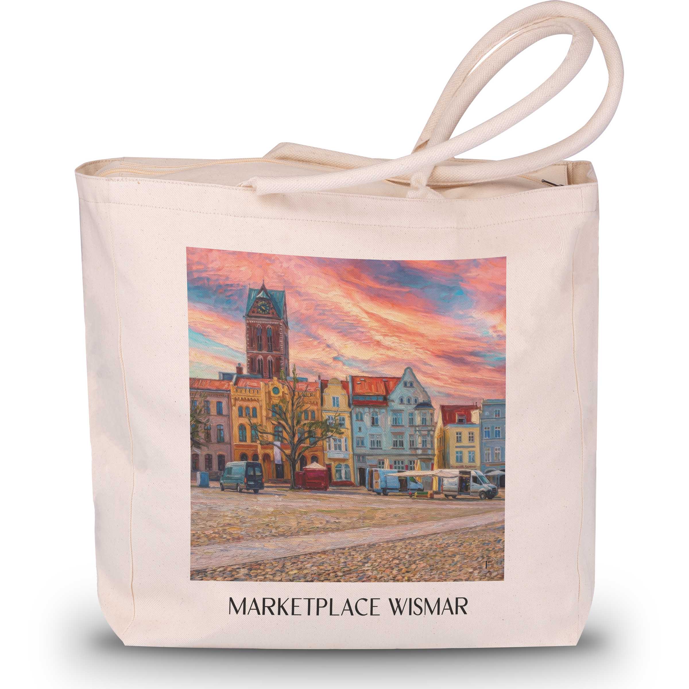 Marktplatz Shopping Tasche - Wismar - Deutschland Tote Bag - Einkaufstasche im Ölgemälde Stil