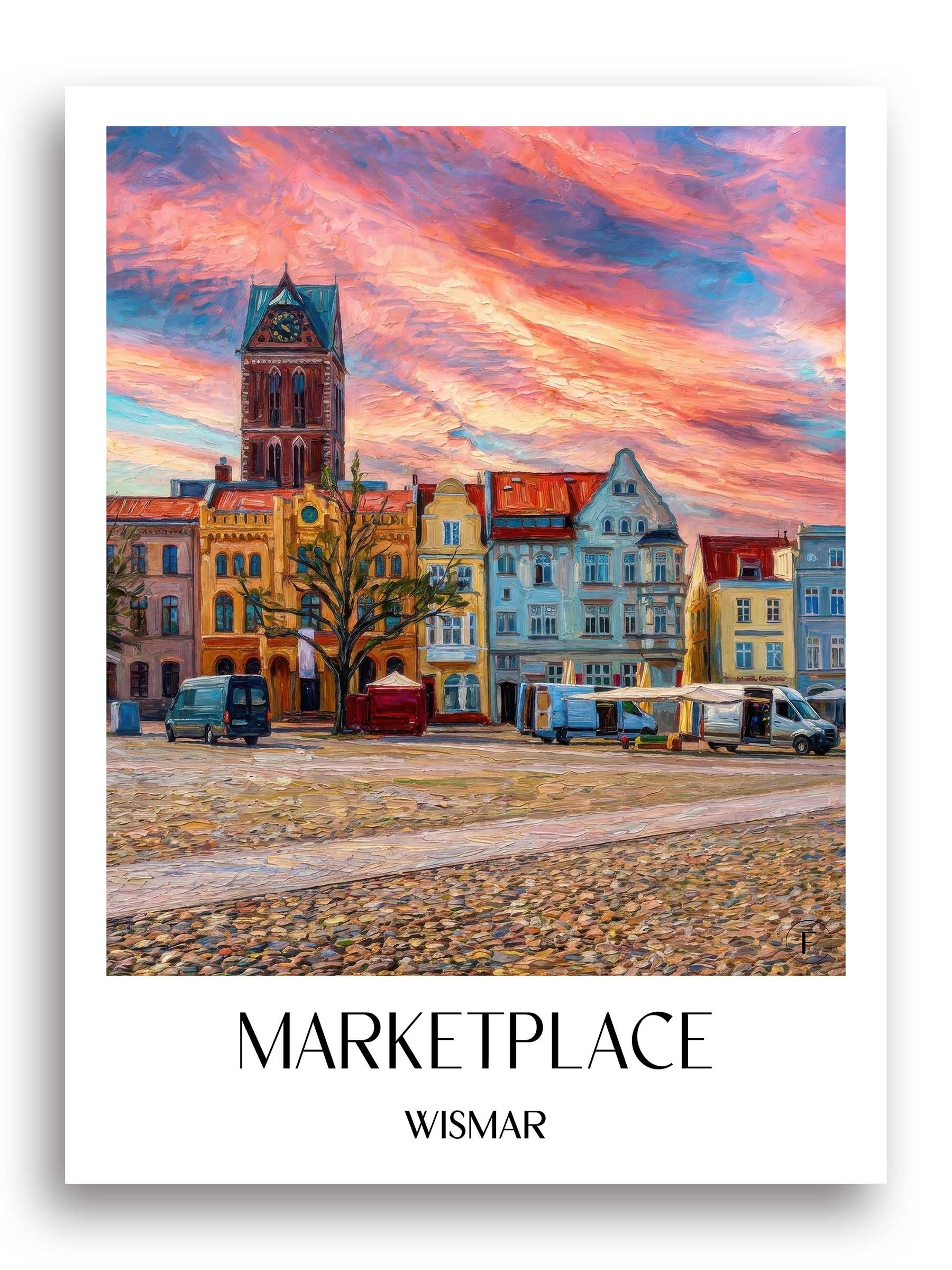 Marktplatz Poster - Wismar - Deutschland Kunstdruck - Ölgemälde von A4 bis A1