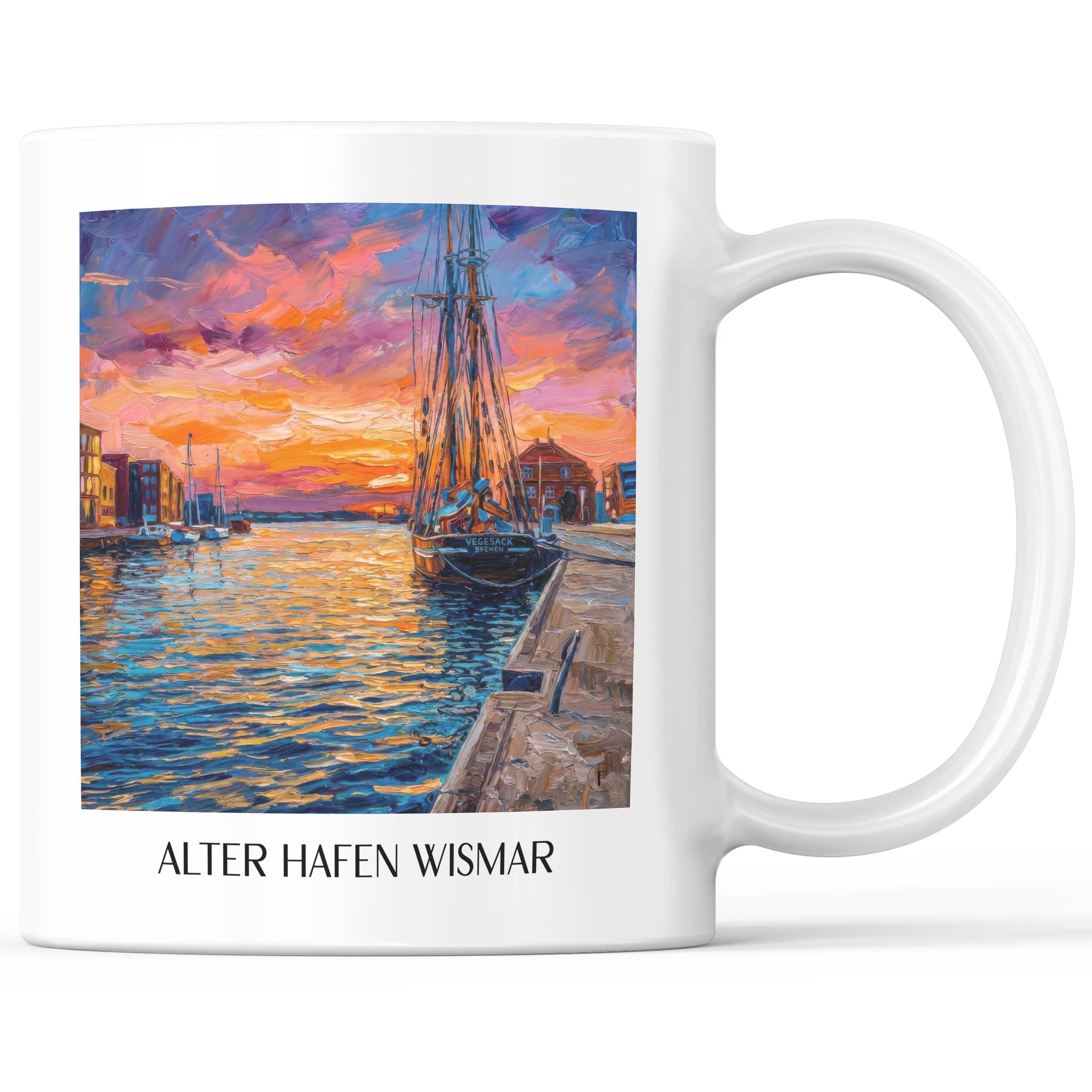 Alter Hafen Kaffeebecher - Wismar - Deutschland Becher - Kaffeetasse im Ölgemälde Stil