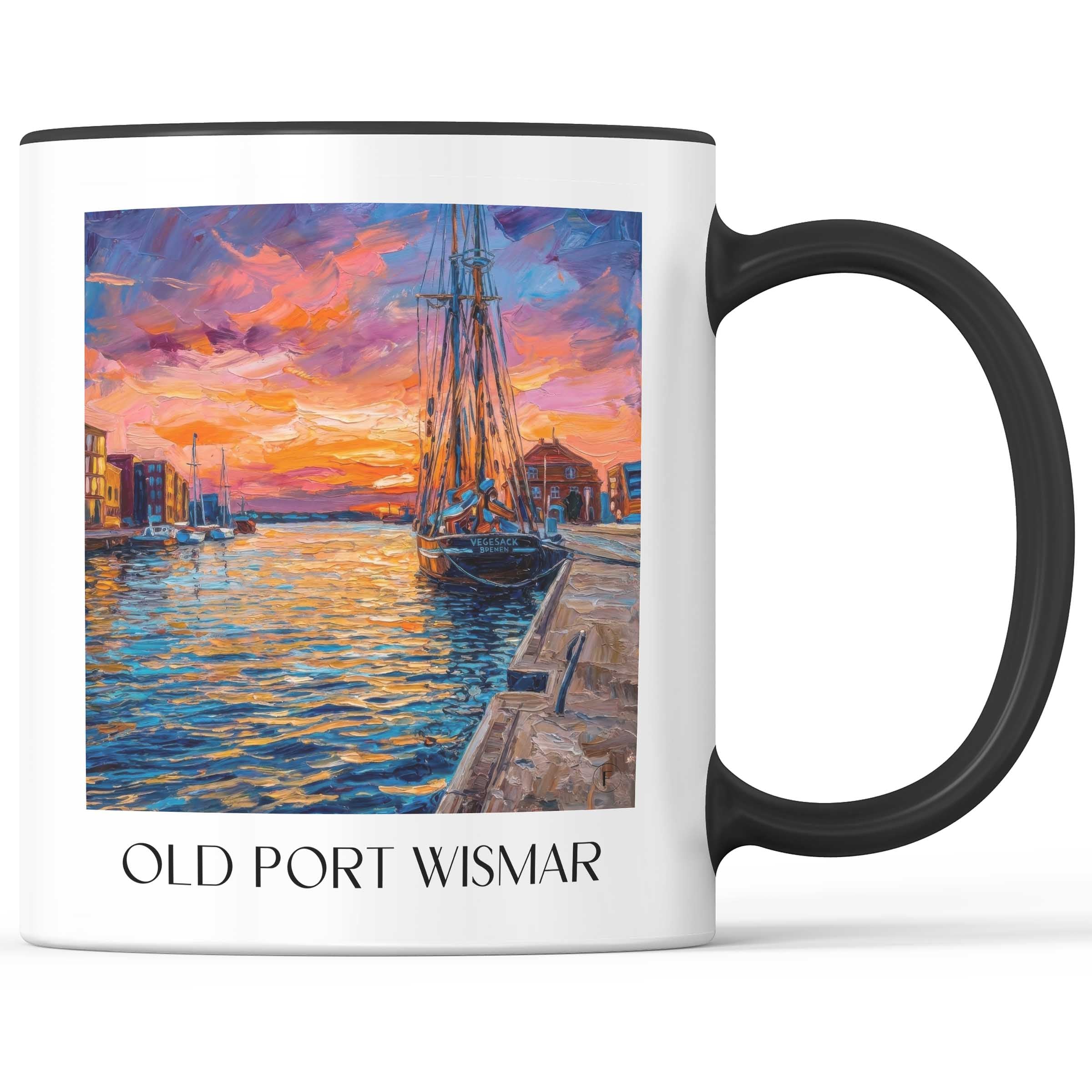 Alter Hafen Kaffeebecher - Wismar - Deutschland Becher - Kaffeetasse im Ölgemälde Stil