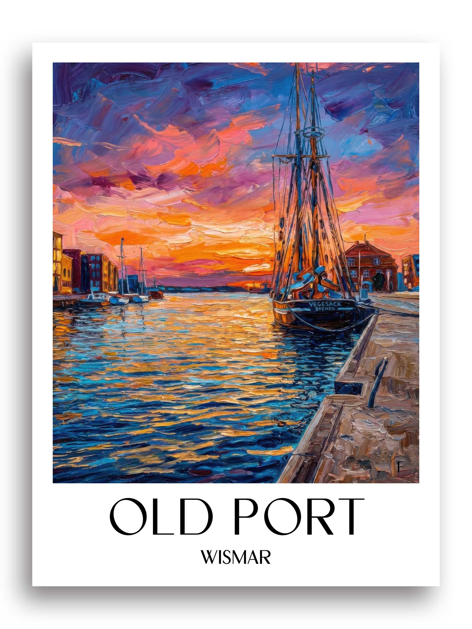Alter Hafen Poster - Wismar - Deutschland Kunstdruck - Ölgemälde von A4 bis A1