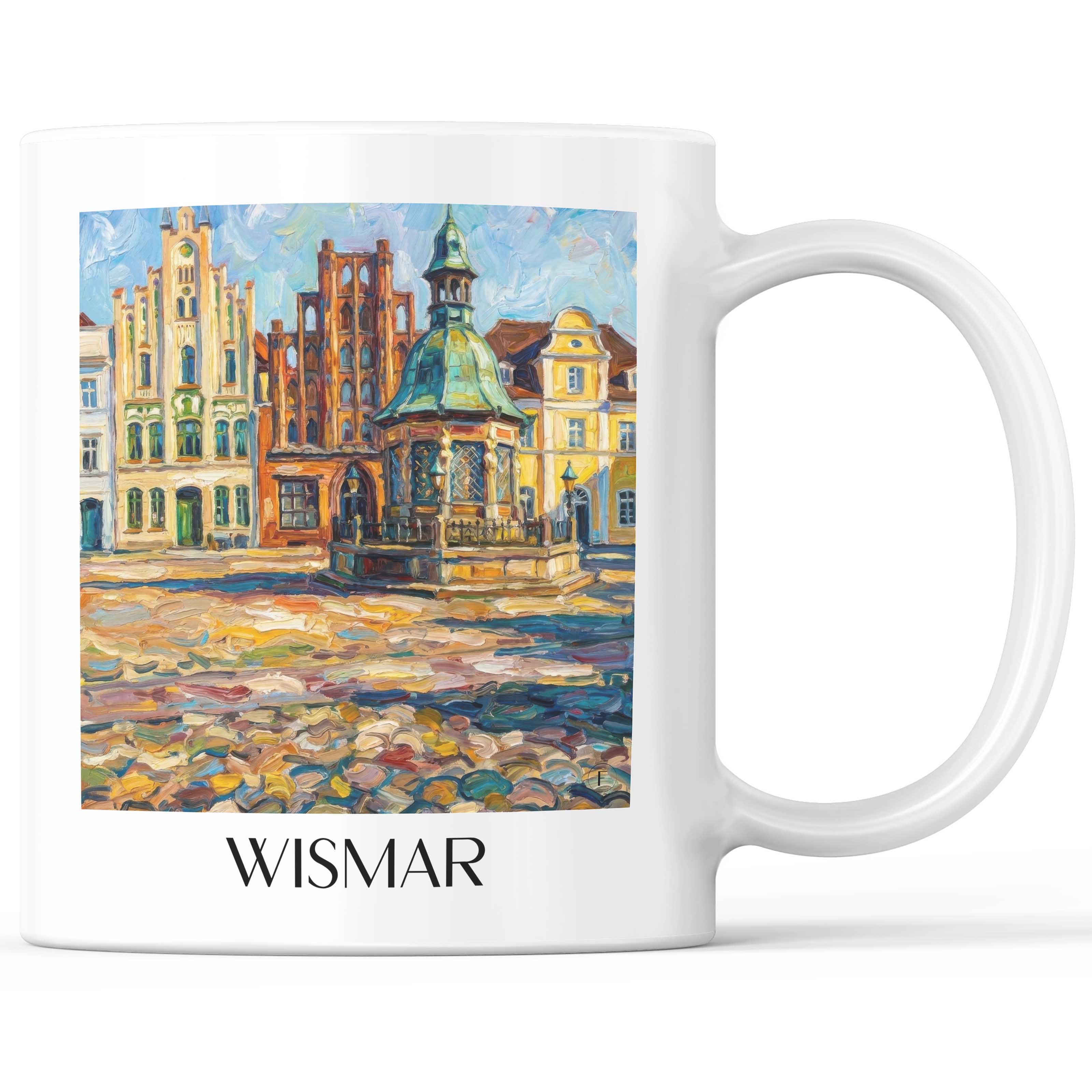 Wismar Kaffeebecher - Mecklenburg - Deutschland Becher - Kaffeetasse im Ölgemälde Stil