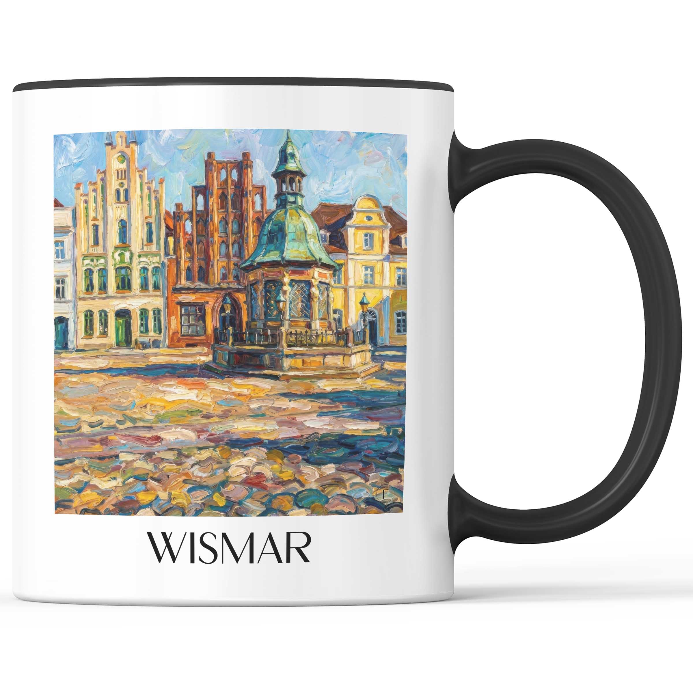 Wismar Kaffeebecher - Mecklenburg - Deutschland Becher - Kaffeetasse im Ölgemälde Stil