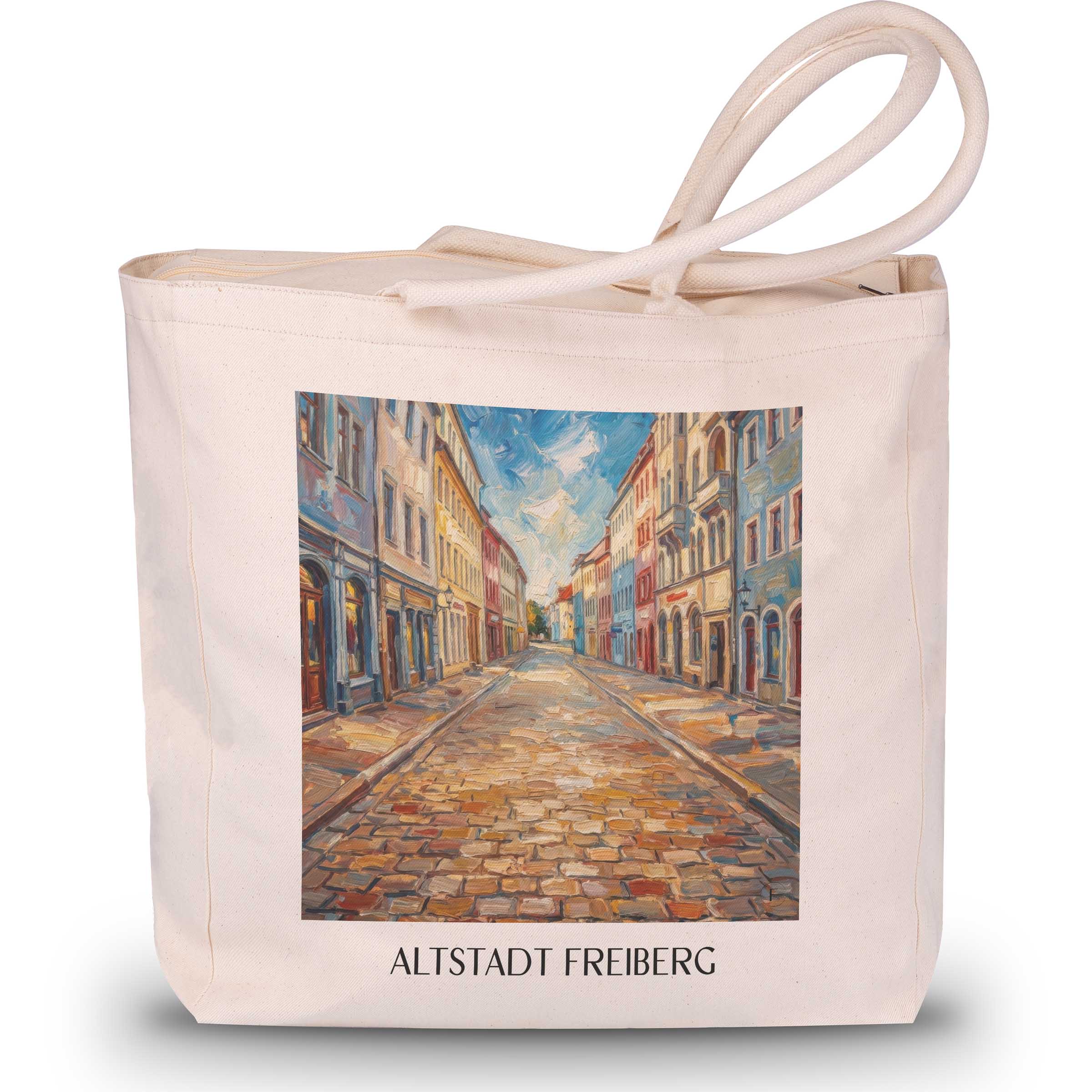 altstadt-freiberg-deutschland-einkaufstasche-oil-painting-oelgemaelde