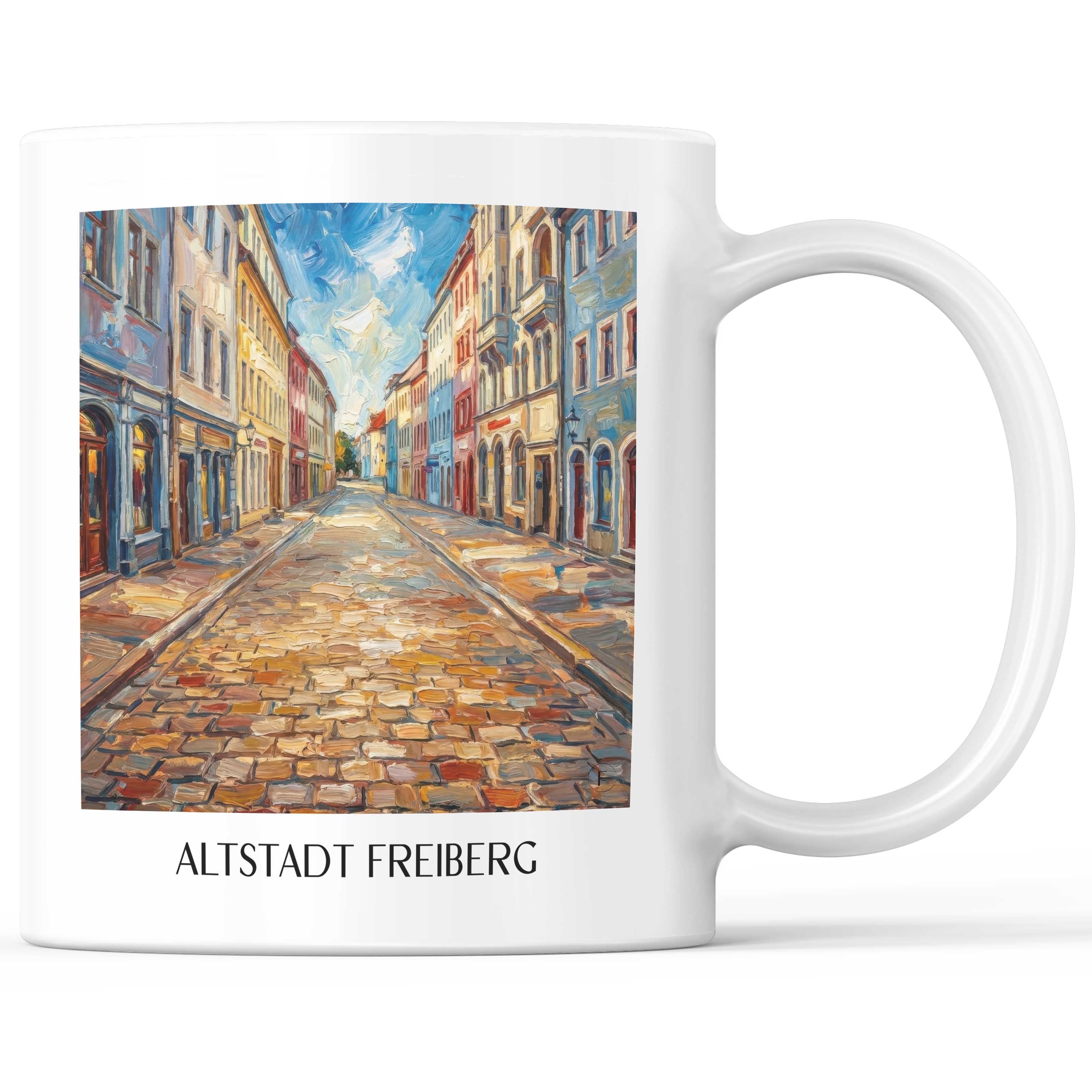 Altstadt Kaffeebecher - Freiberg - Deutschland Becher - Kaffeetasse im Ölgemälde Stil