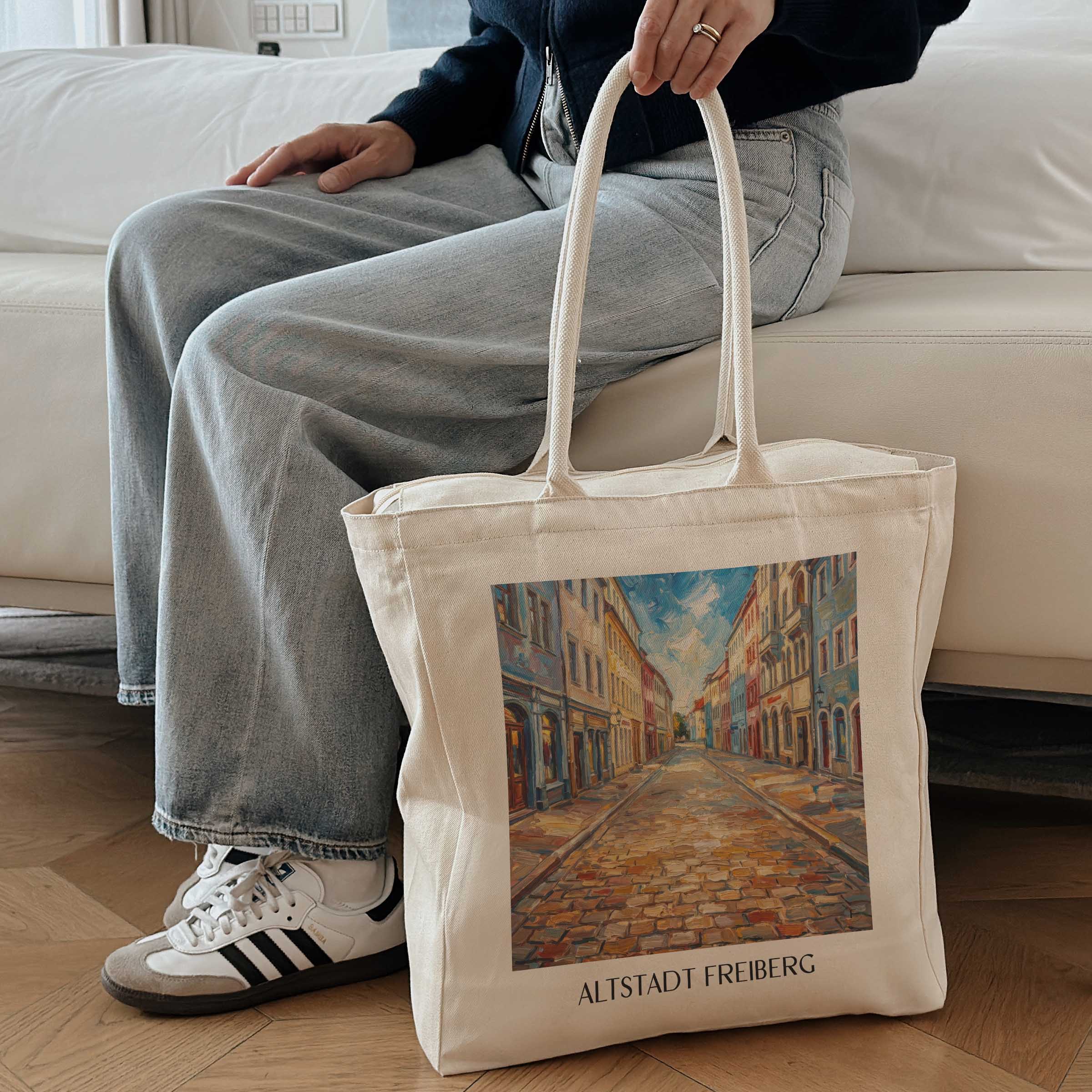 altstadt-freiberg-deutschland-einkaufstasche-oil-painting-oelgemaelde