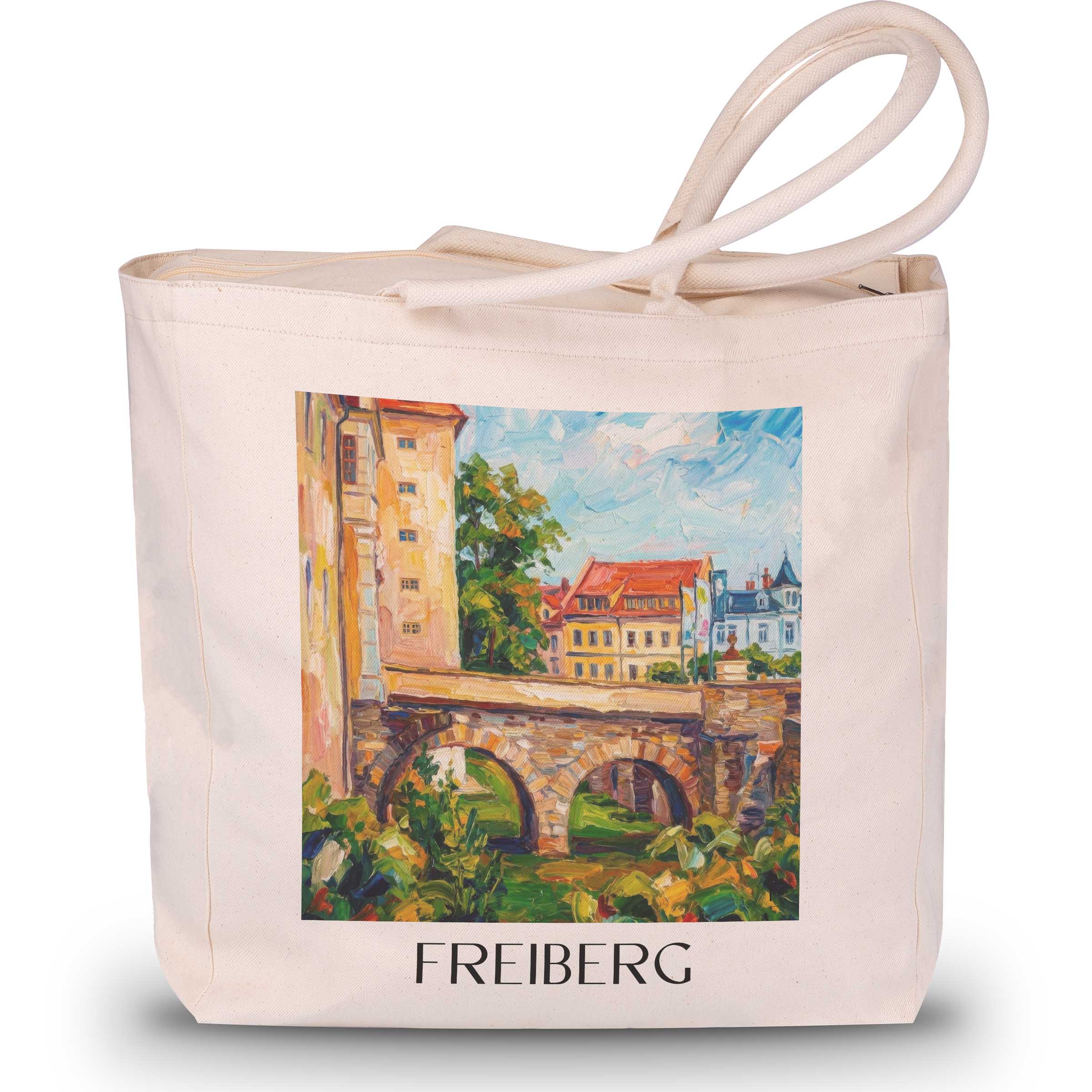 freiberg-sachsen-deutschland-einkaufstasche-oil-painting-oelgemaelde