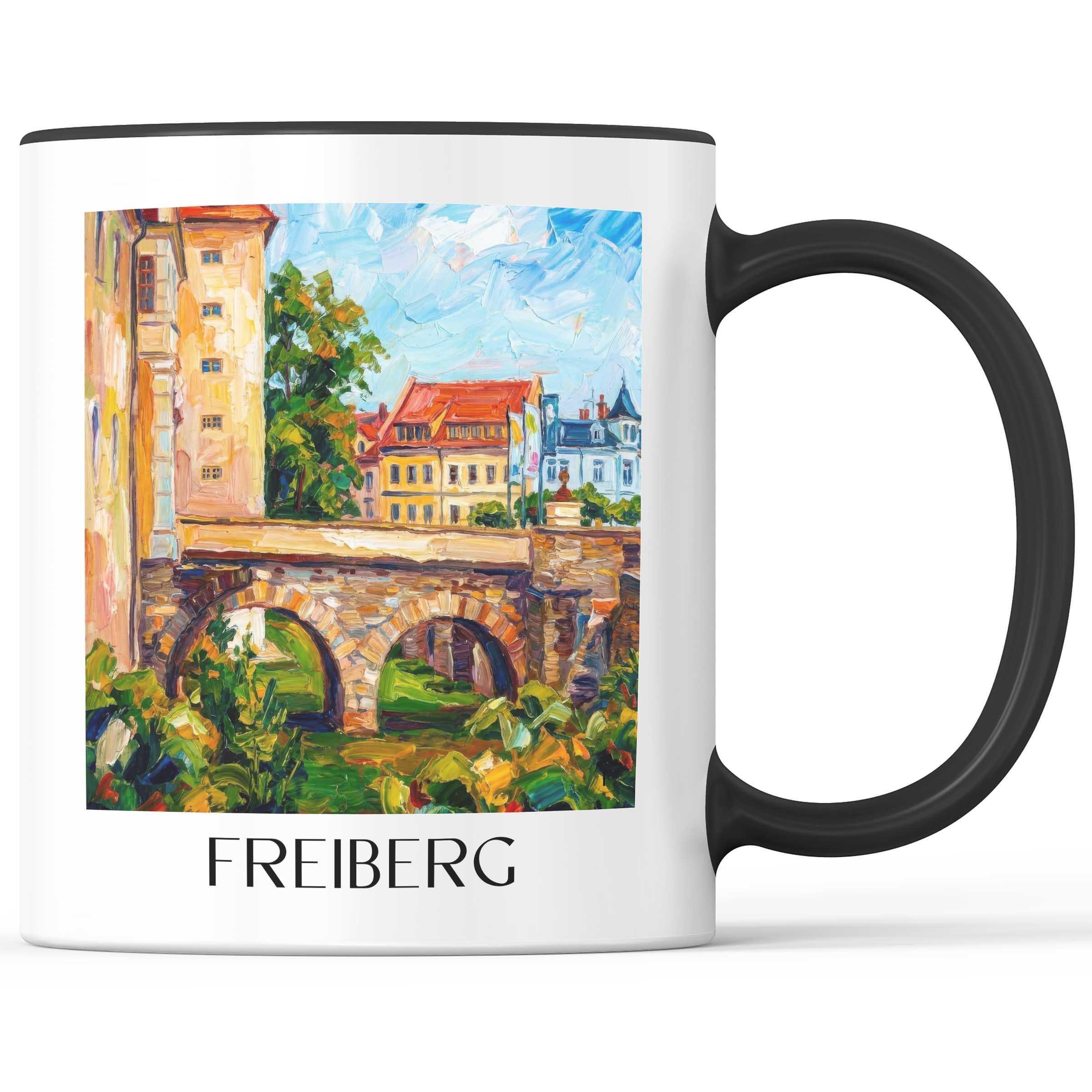 Freiberg Kaffeebecher - Sachsen - Deutschland Becher - Kaffeetasse im Ölgemälde Stil