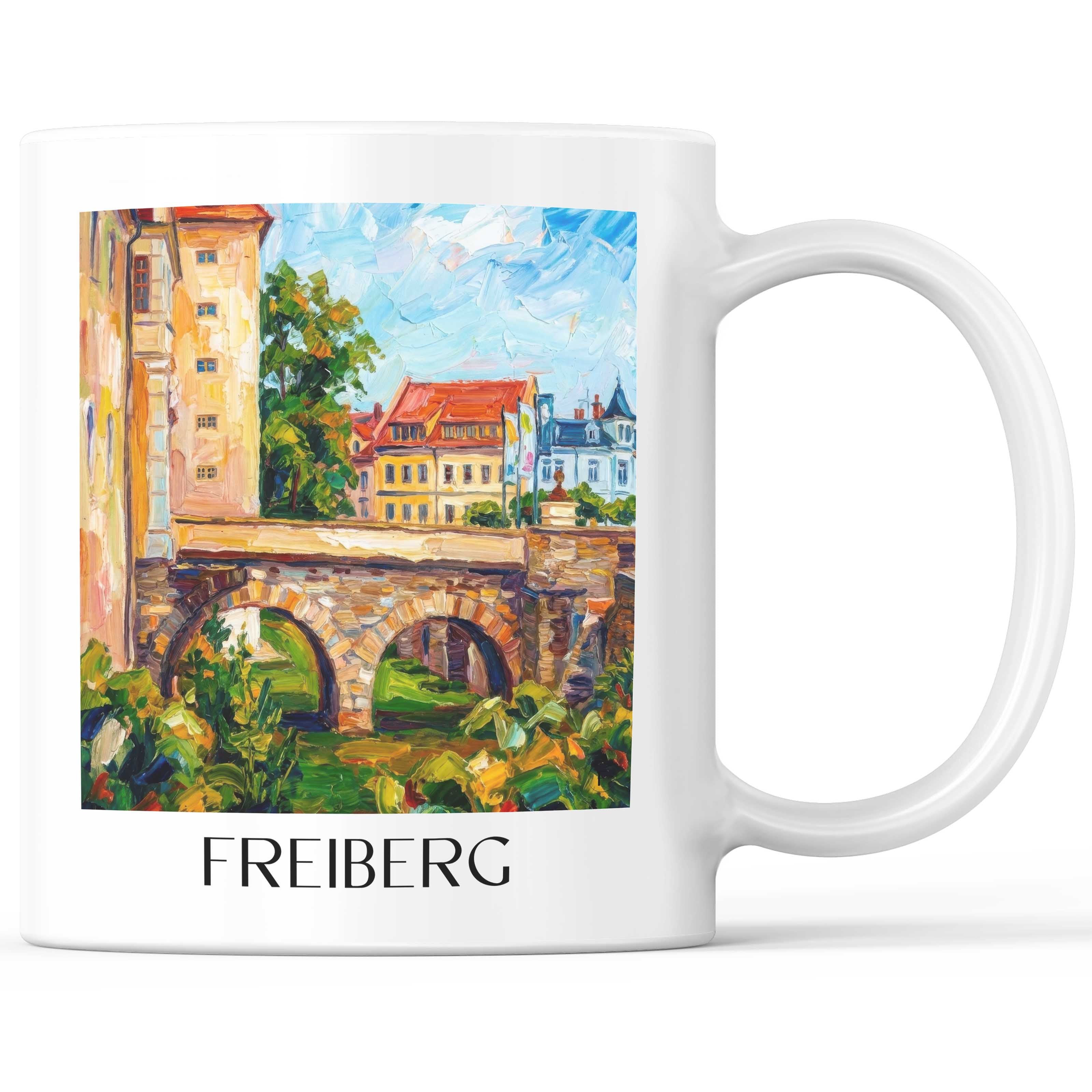 Freiberg Kaffeebecher - Sachsen - Deutschland Becher - Kaffeetasse im Ölgemälde Stil