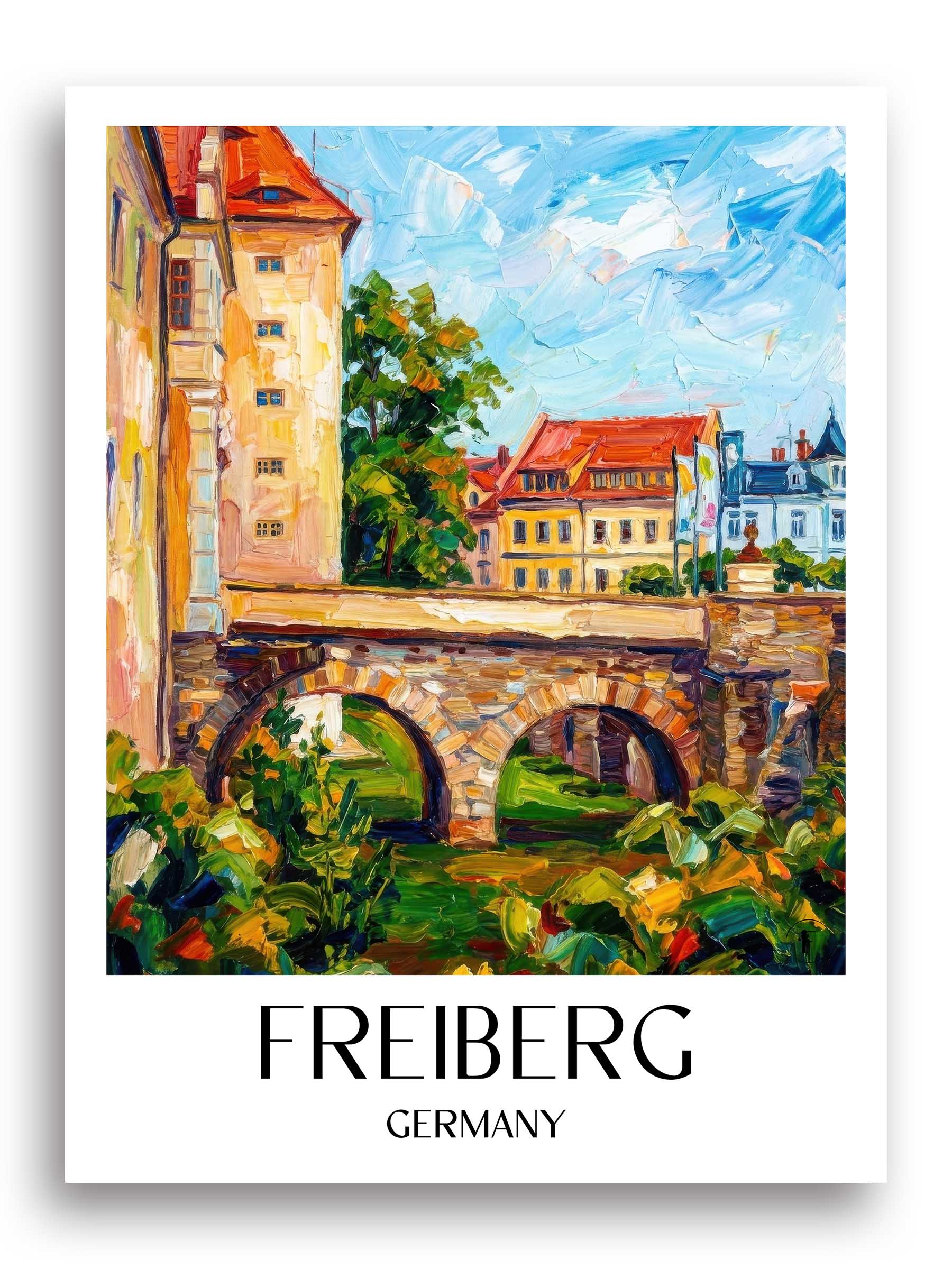 Freiberg Poster - Sachsen - Deutschland Kunstdruck - Ölgemälde von A4 bis A1
