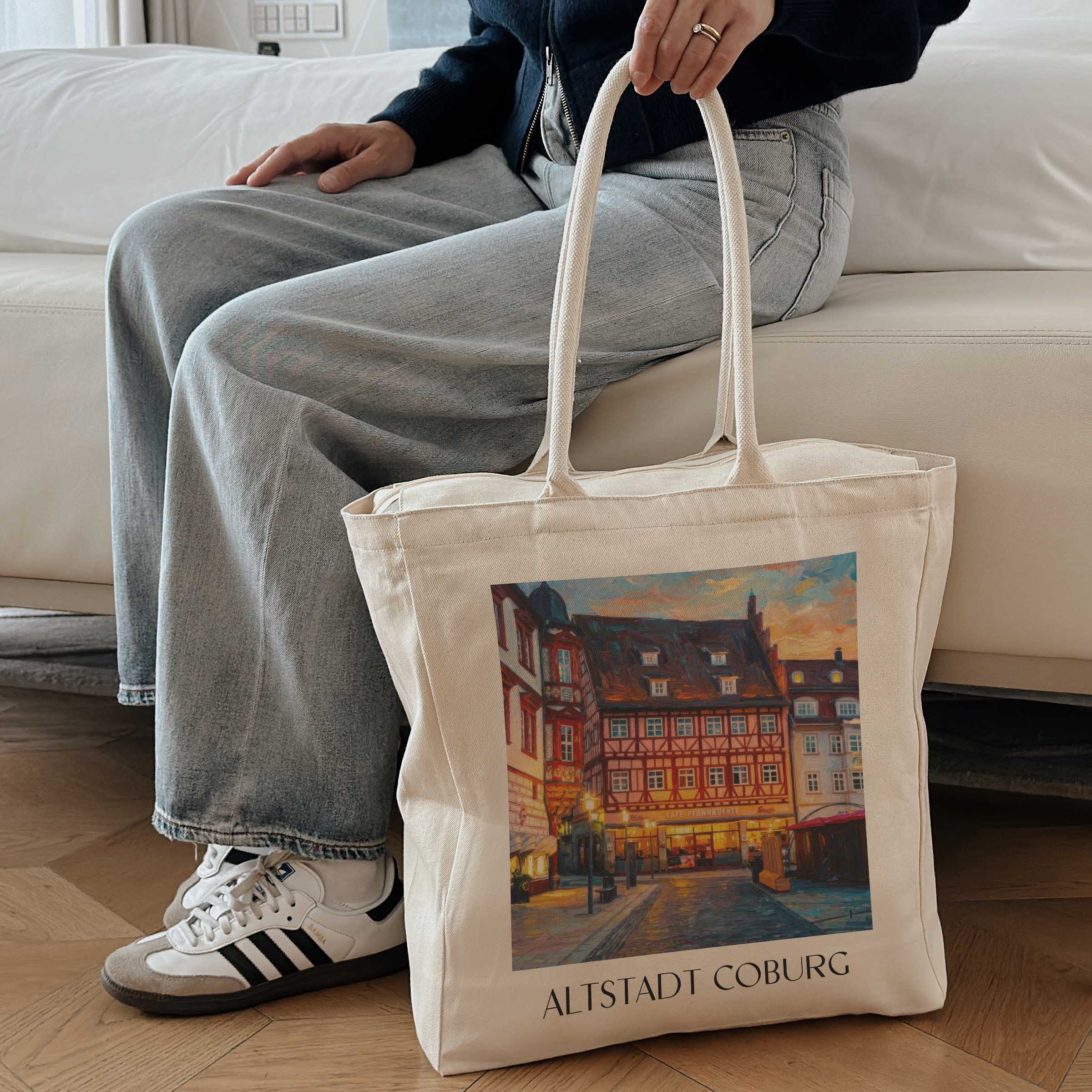 altstadt-coburg-deutschland-einkaufstasche-oil-painting-oelgemaelde