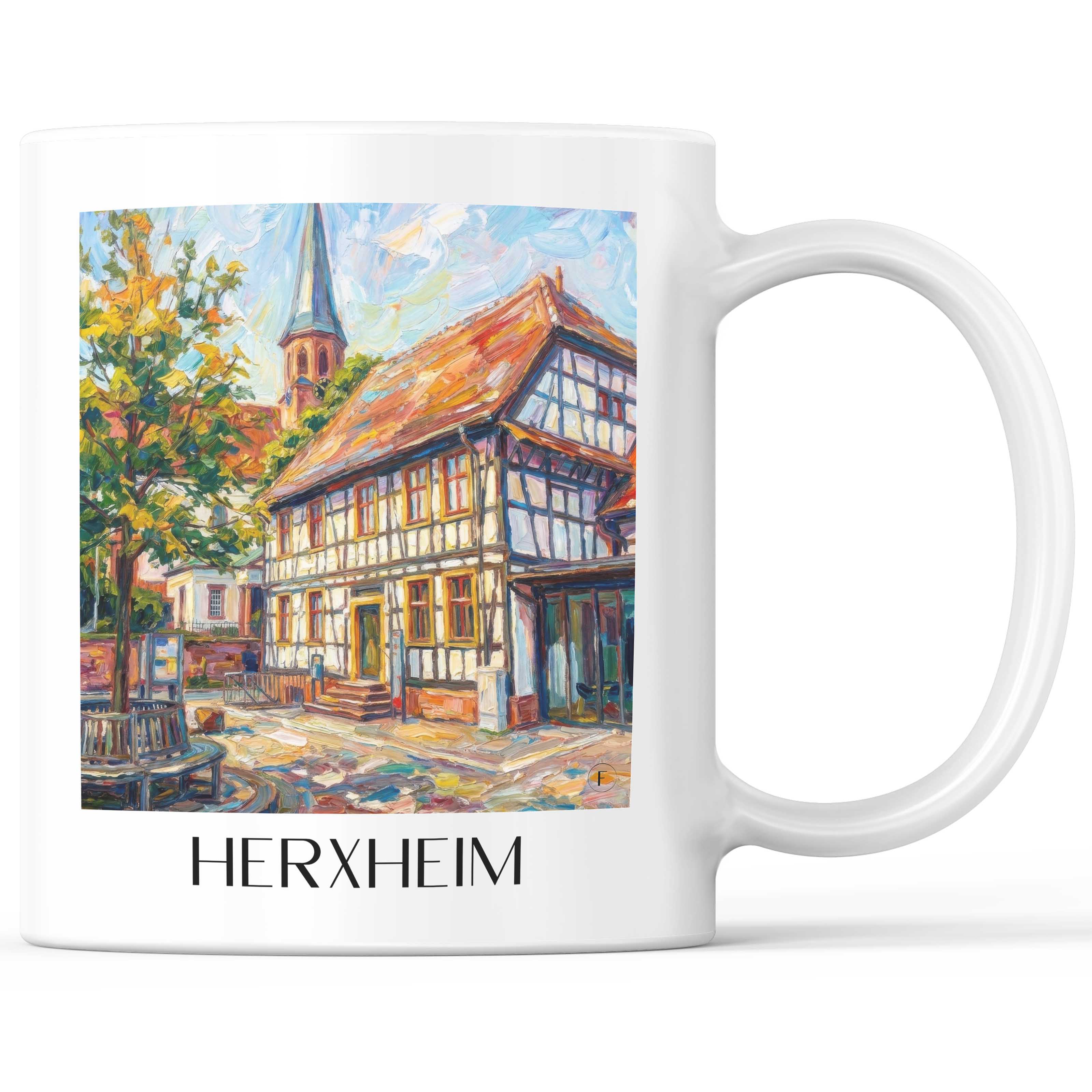 Herxheim Kaffeebecher - Pfalz - Deutschland Becher - Kaffeetasse im Ölgemälde Stil